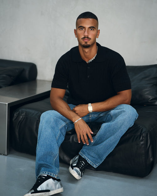 Black Cable Knit Polo