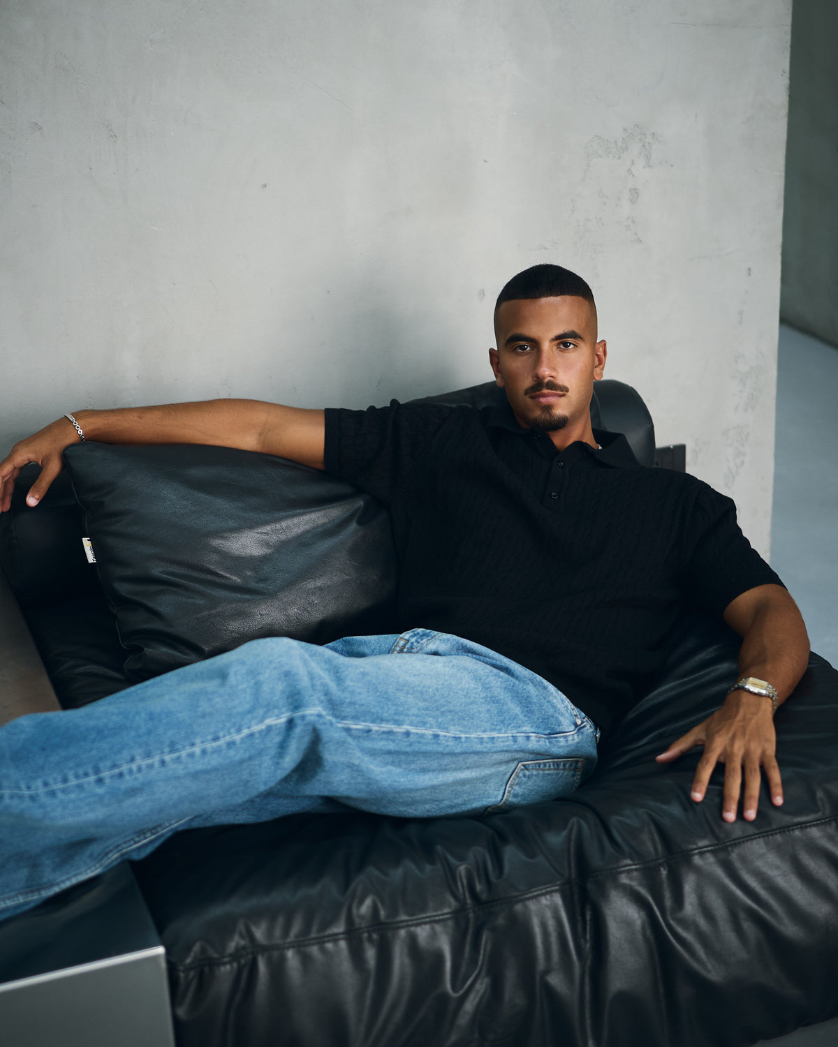 Black Cable Knit Polo