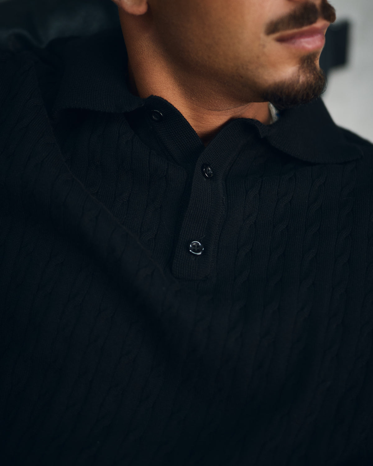 Black Cable Knit Polo