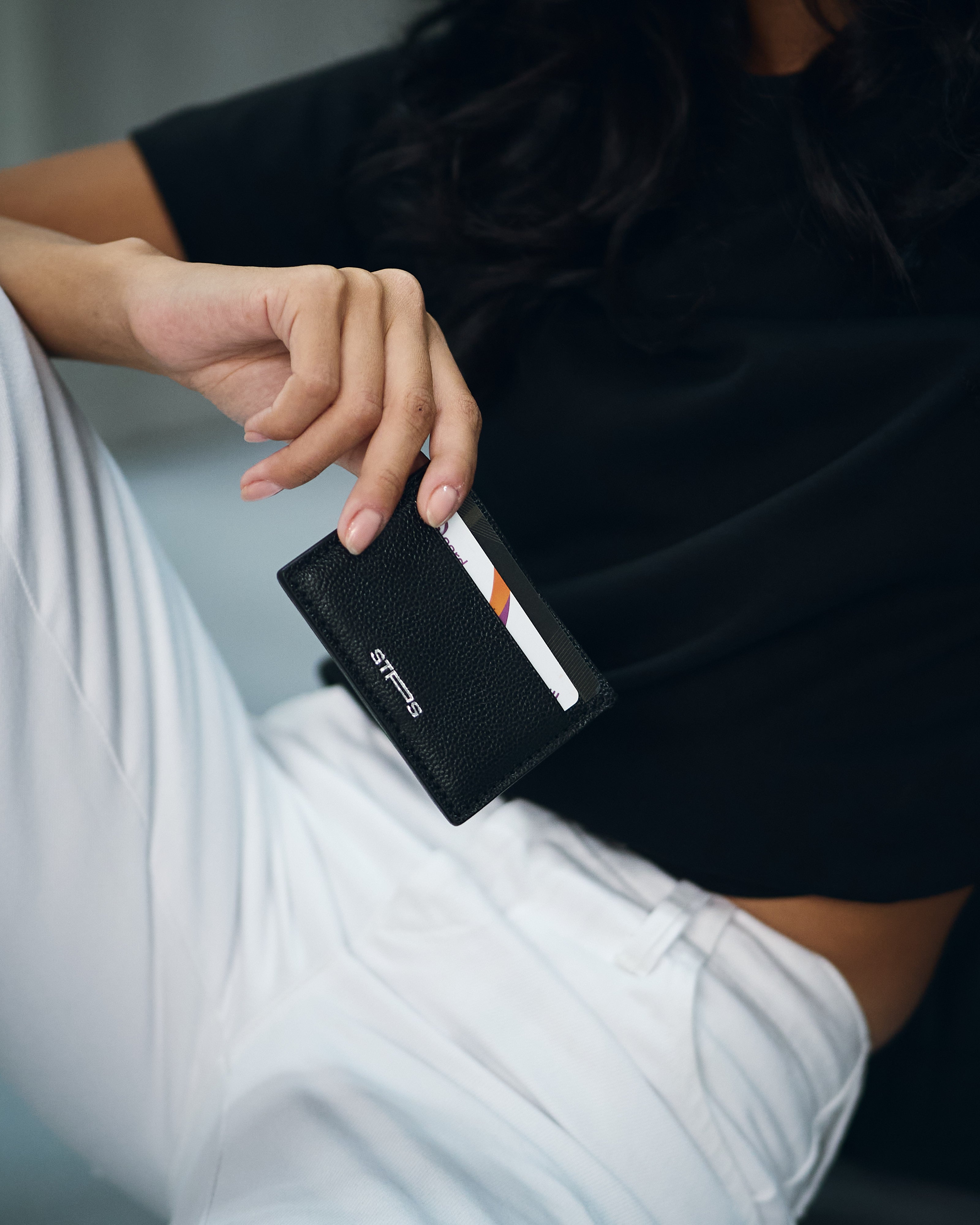 Genuine Stamped Grain Black Card Holder
