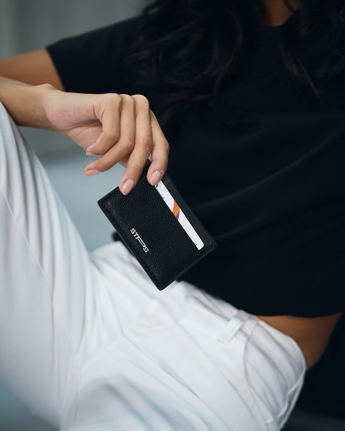 Genuine Stamped Grain Black Card Holder