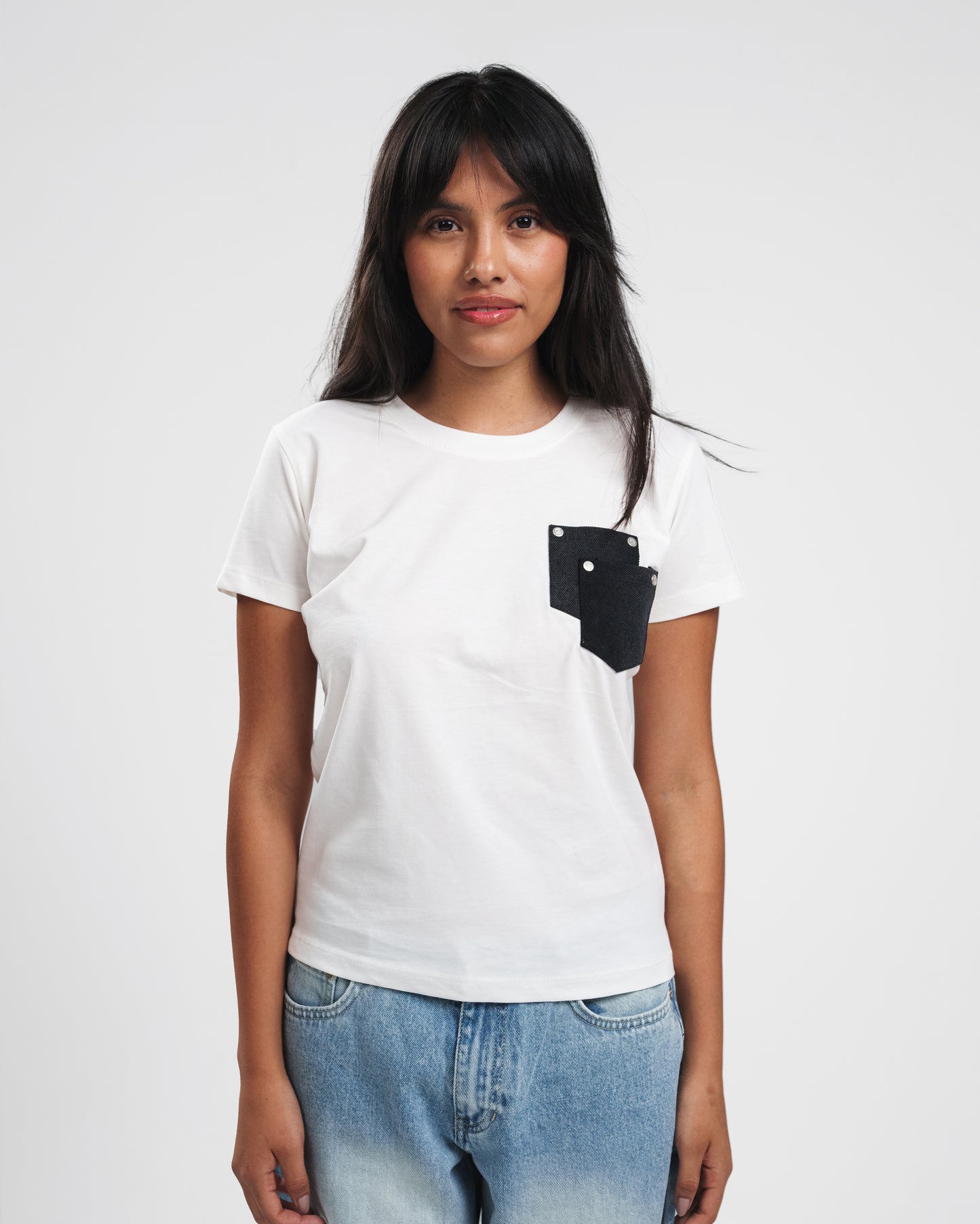 WHITE X DARK GREY DOUBLE DENIM POCKET TEE