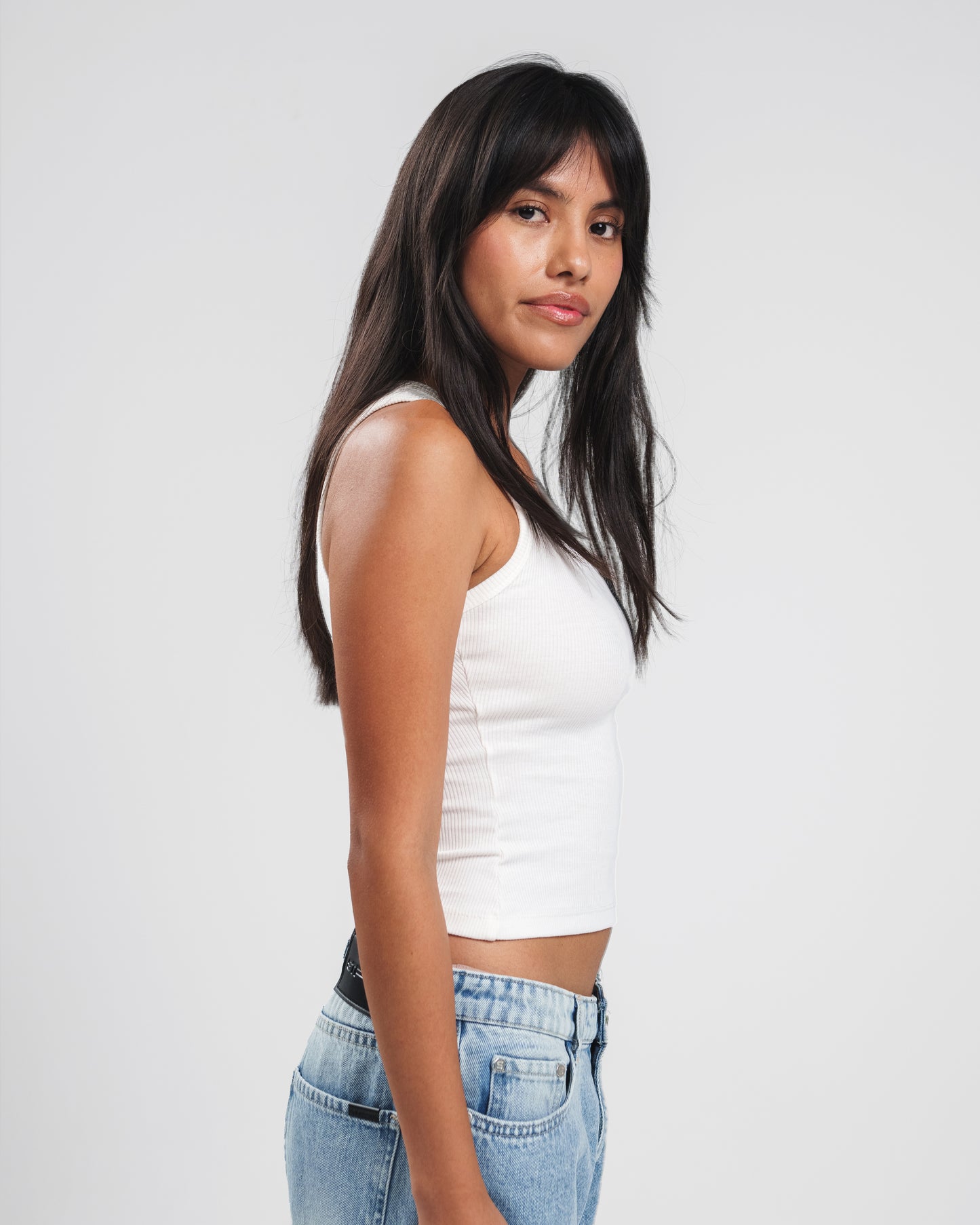 WHITE X LIGHT GREY DENIM POCKET TANK TOP