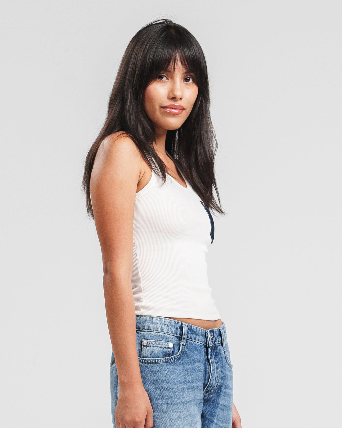 WHITE X NAVY DENIM POCKET TANK TOP