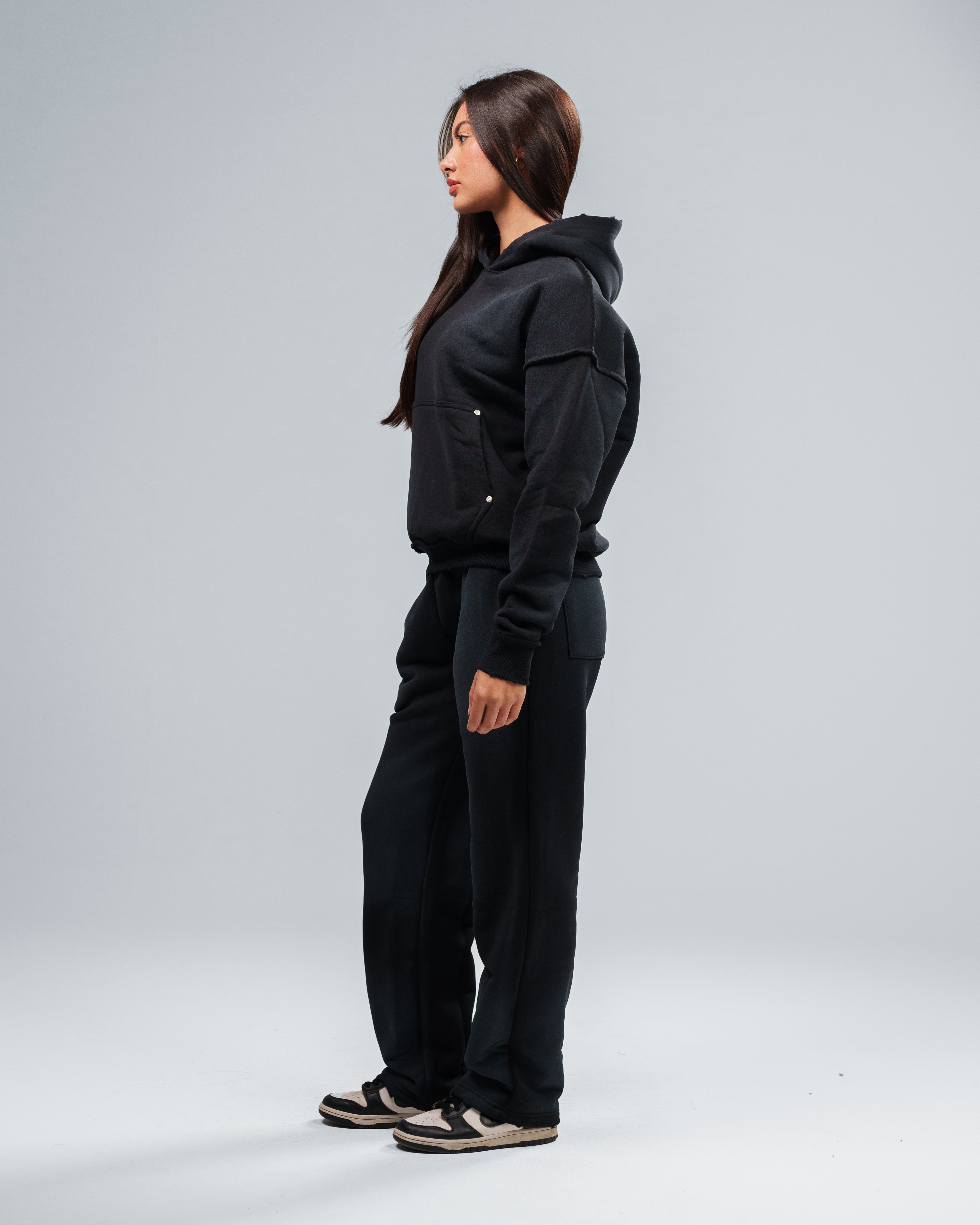 BLACK STONE WASHED DISTRESSED SWEATPANTS