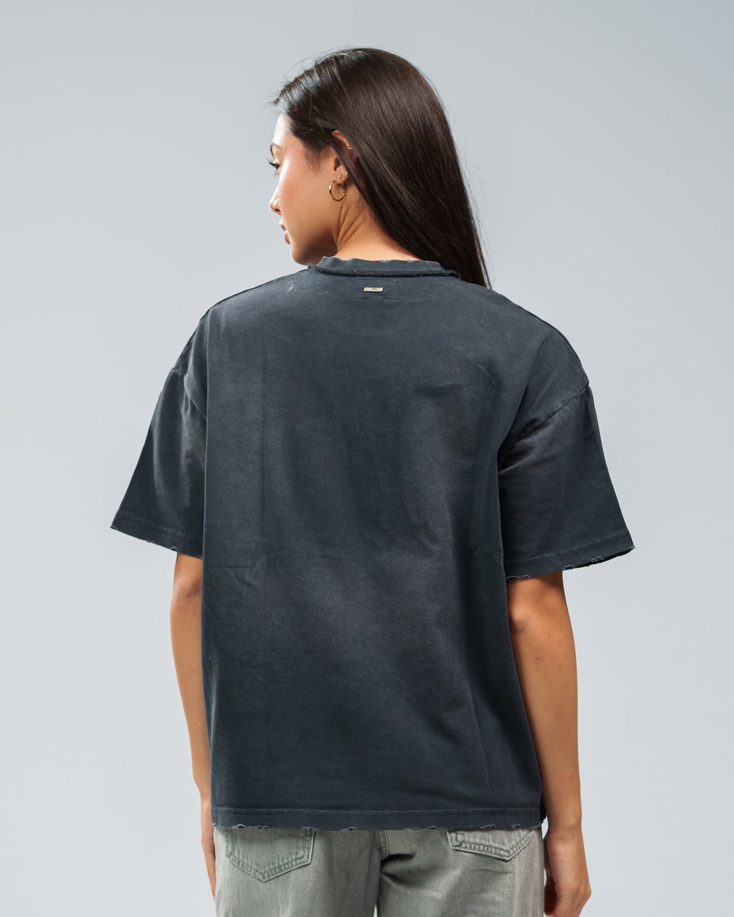 BLACK STONE WASHED DOUBLE POCKET T-SHIRT