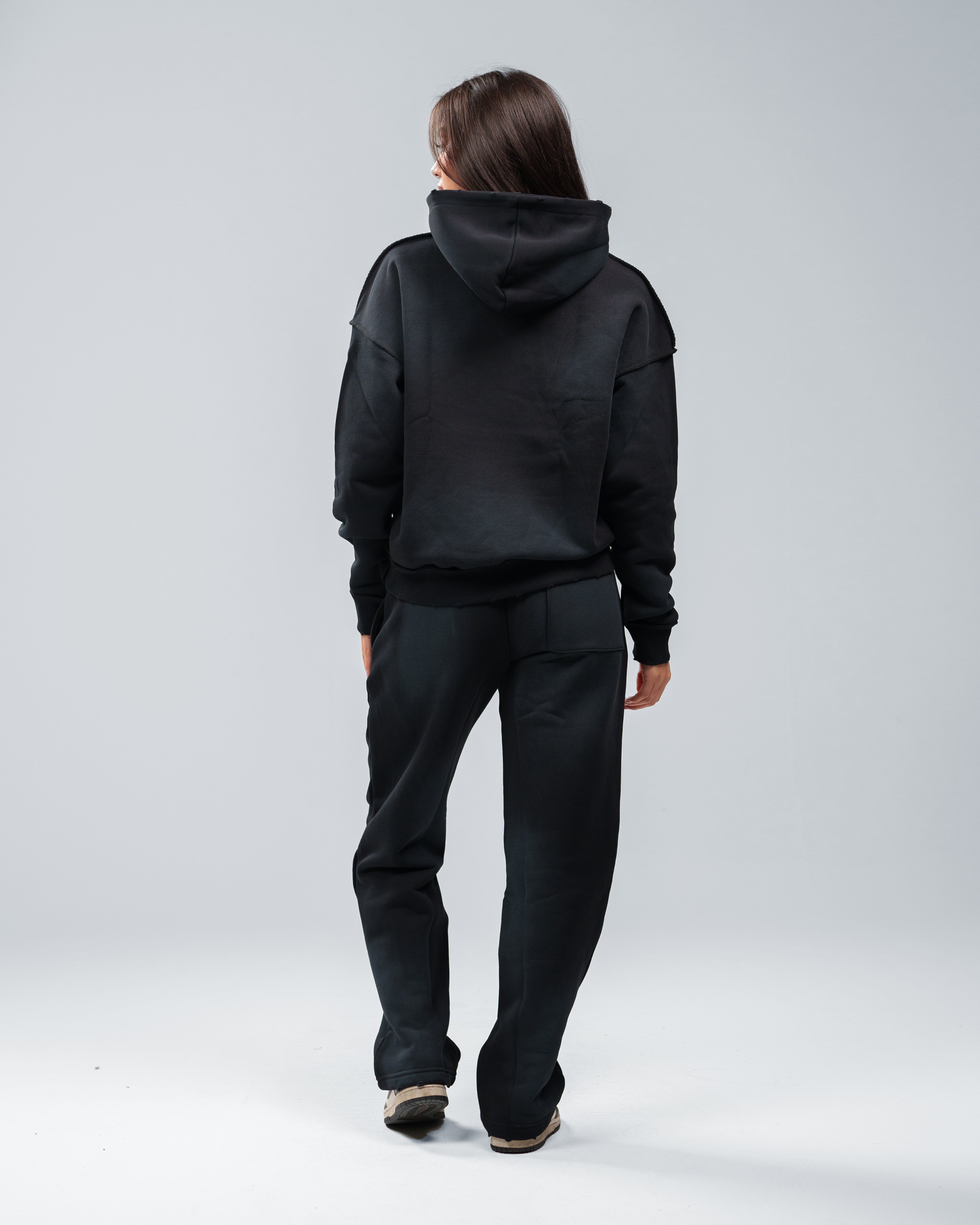 BLACK STONE WASHED DISTRESSED SWEATPANTS