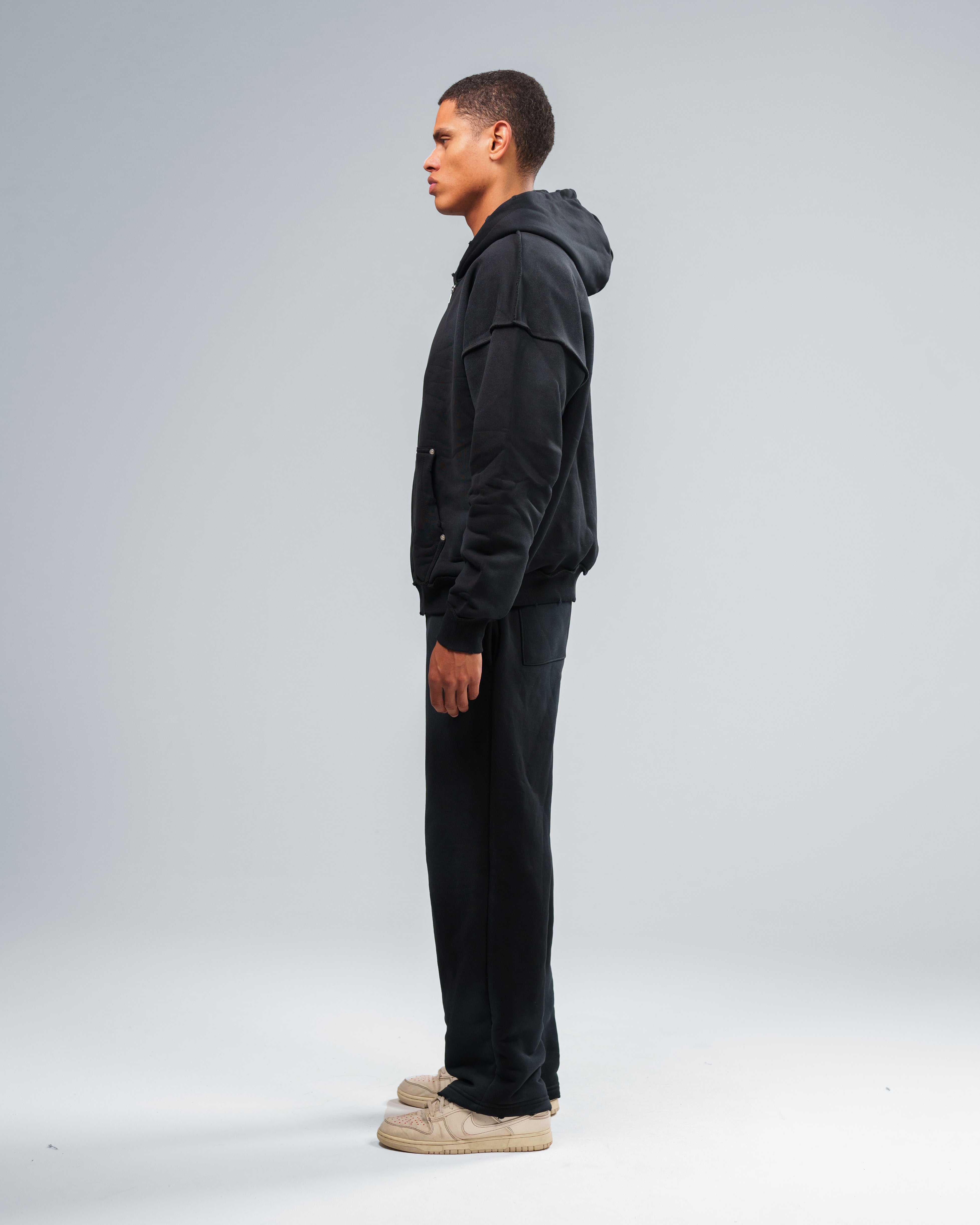 BLACK STONE WASHED DISTRESSED SWEATPANTS