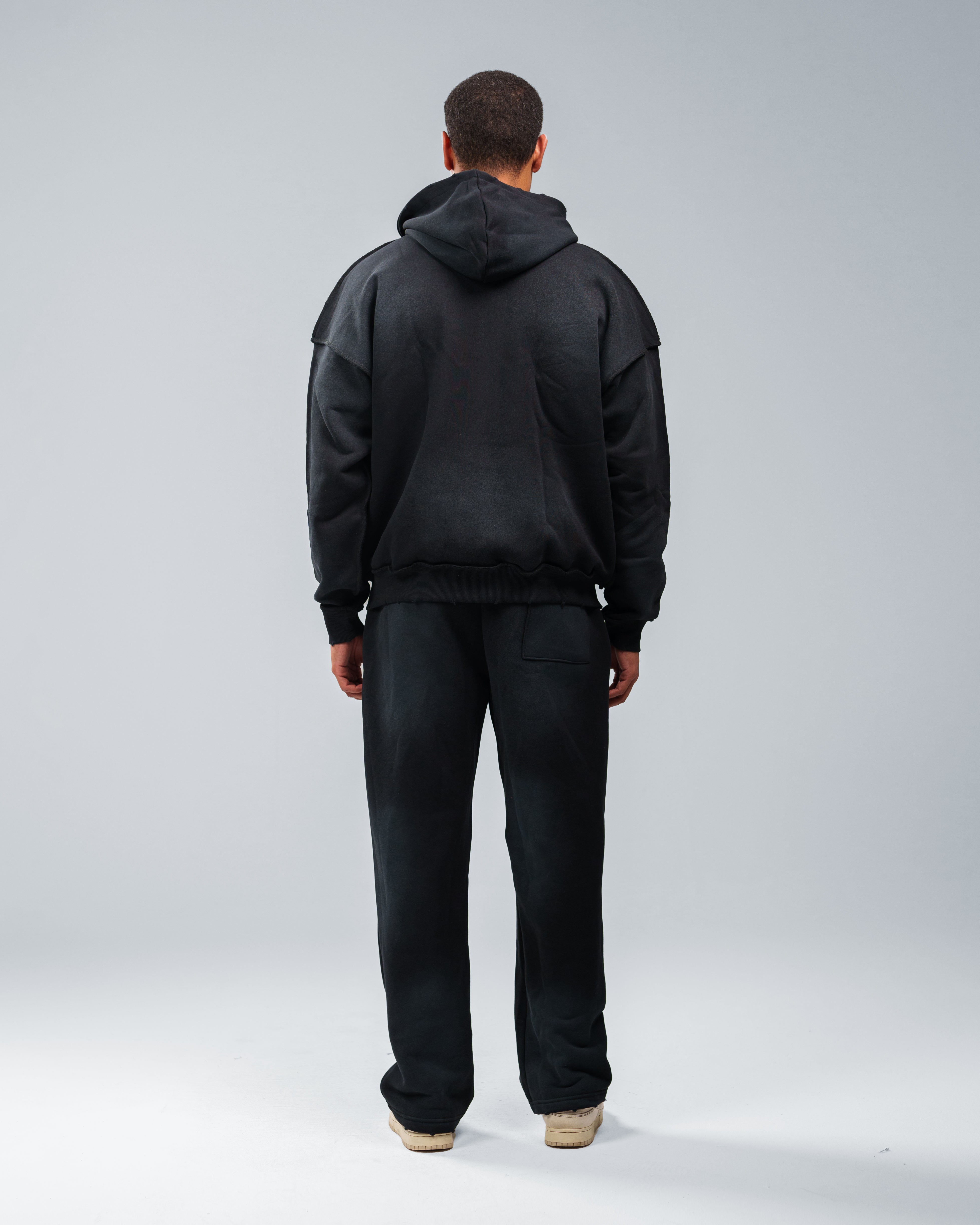 BLACK STONE WASHED DISTRESSED SWEATPANTS