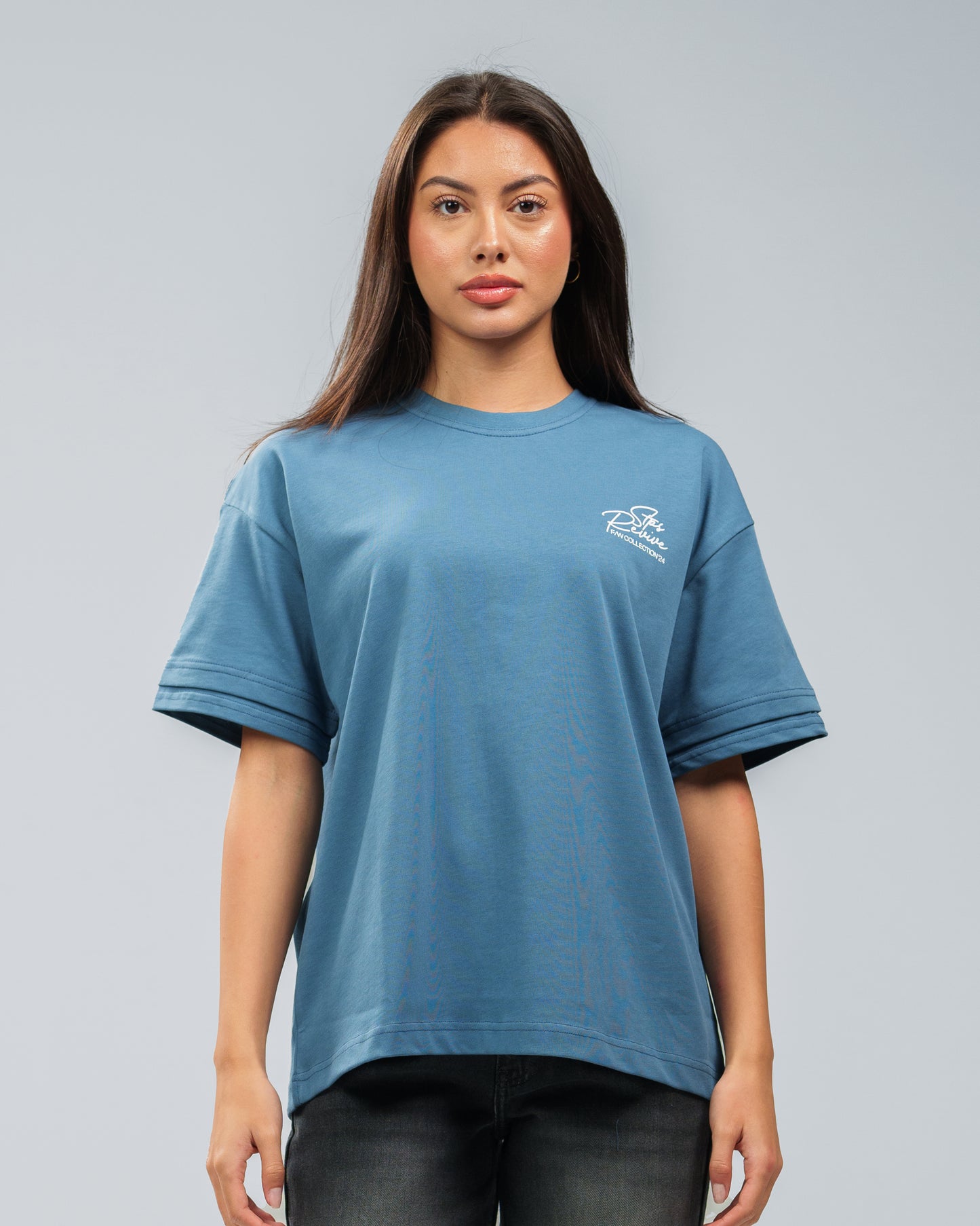 PETROL BLUE DOUBLE SLEEVE T-SHIRT