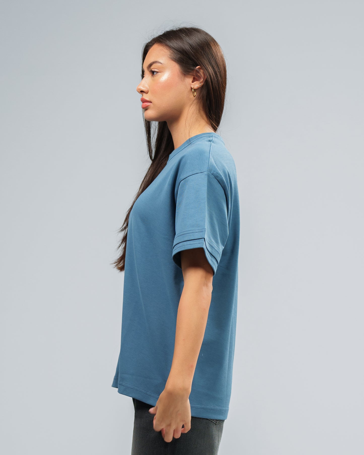 PETROL BLUE DOUBLE SLEEVE T-SHIRT