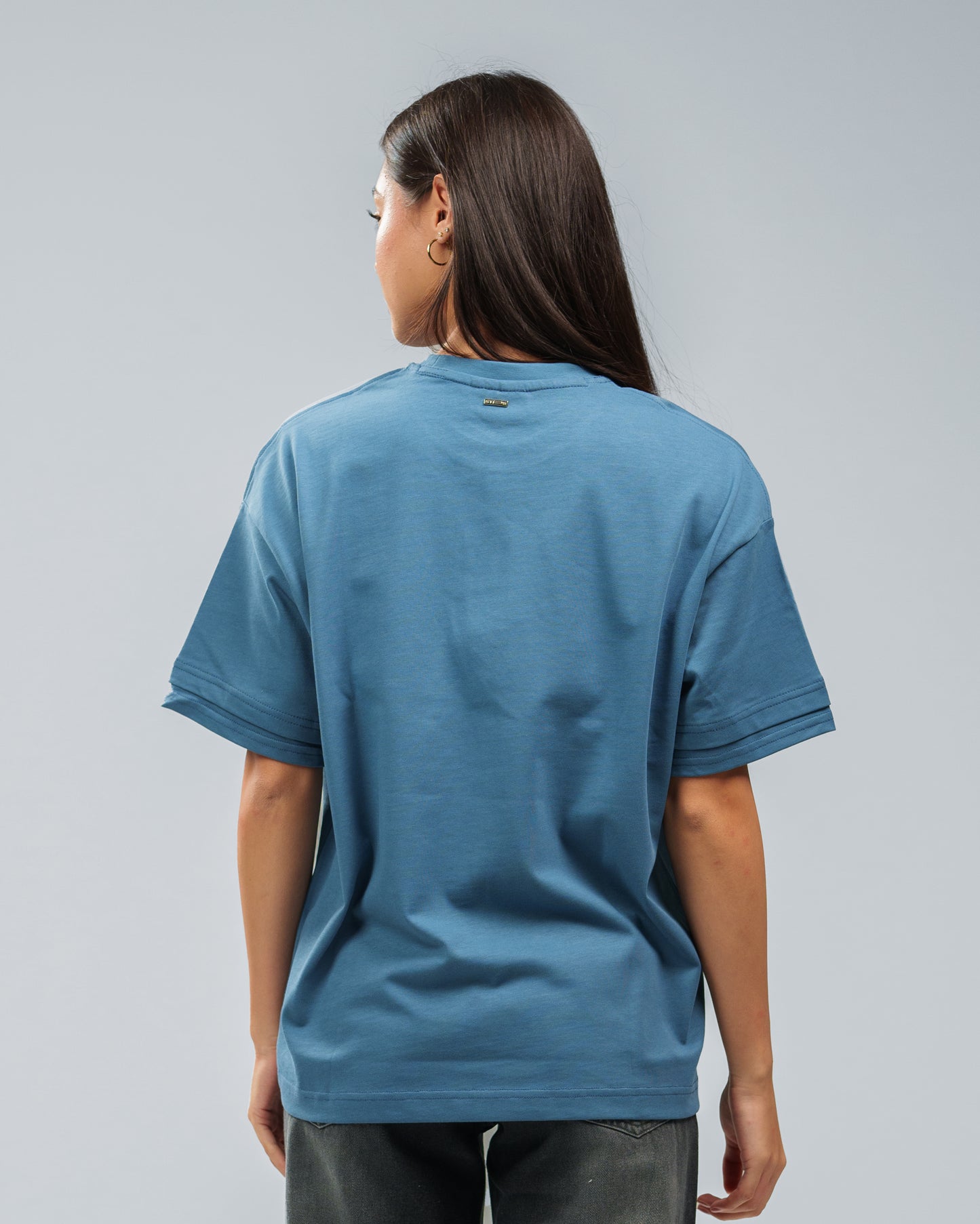 PETROL BLUE DOUBLE SLEEVE T-SHIRT