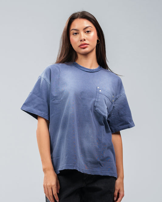 INDIGO BLUE STONE WASHED DOUBLE POCKET T-SHIRT