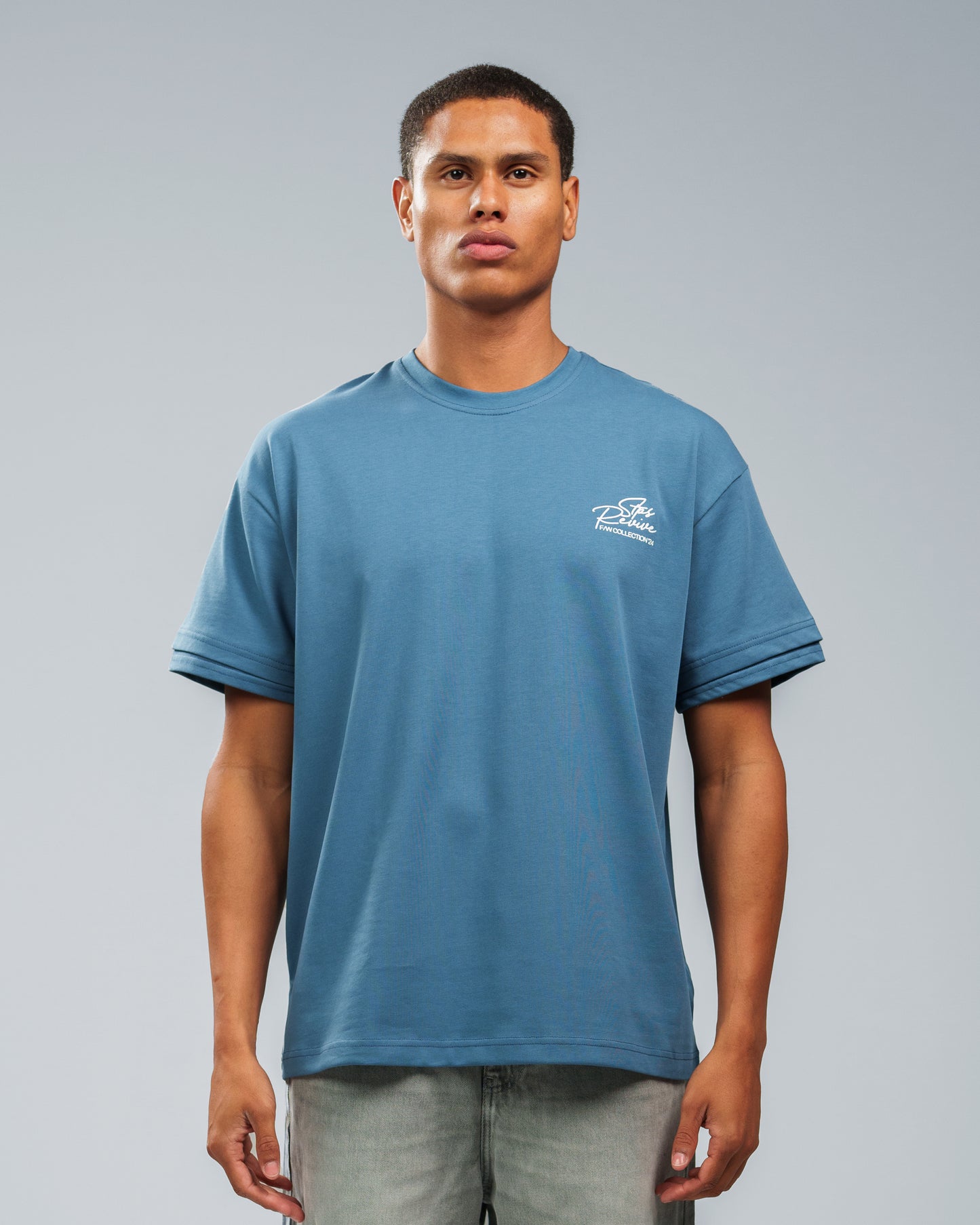 PETROL BLUE DOUBLE SLEEVE T-SHIRT