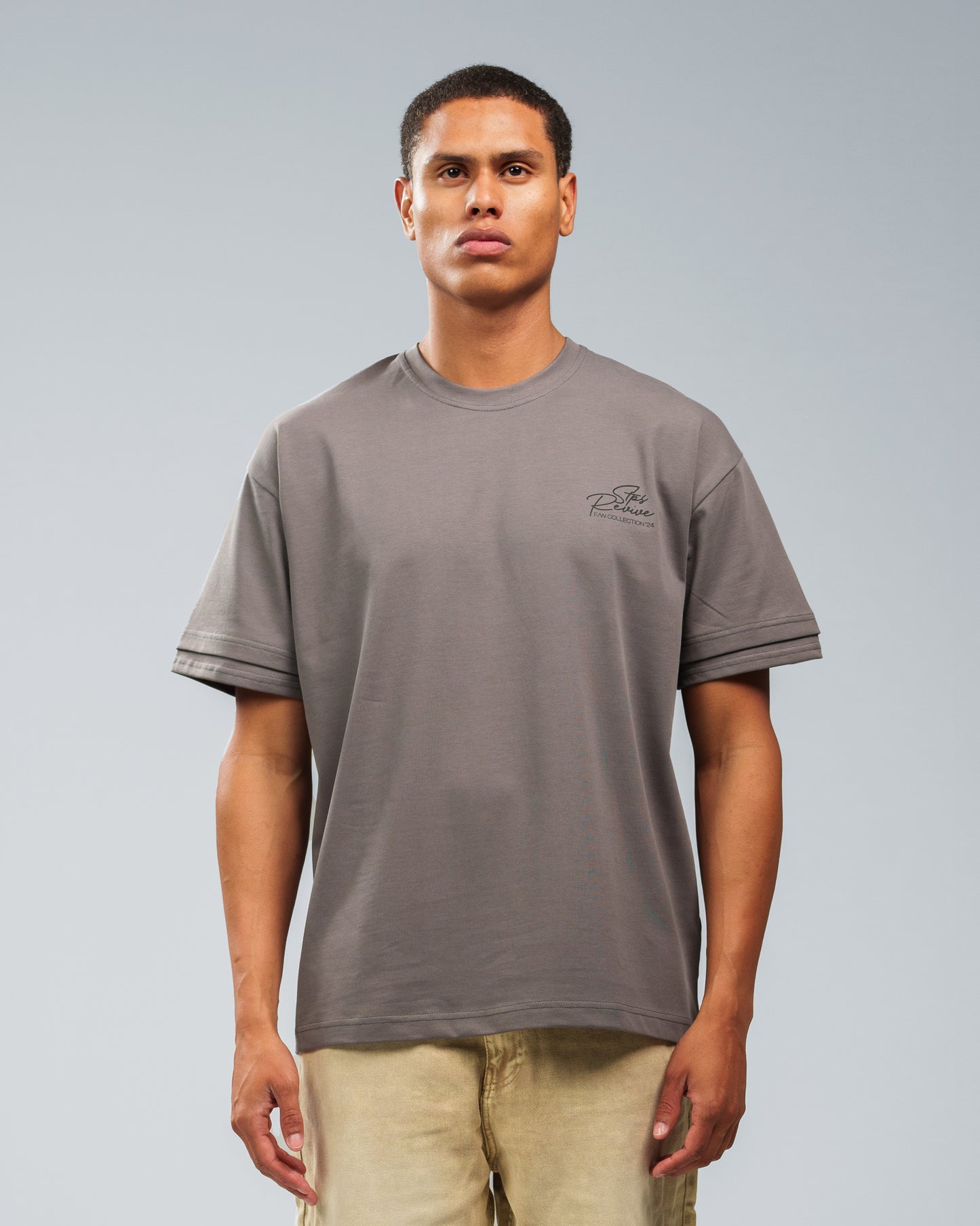 CHARCOAL GREY DOUBLE SLEEVE T-SHIRT