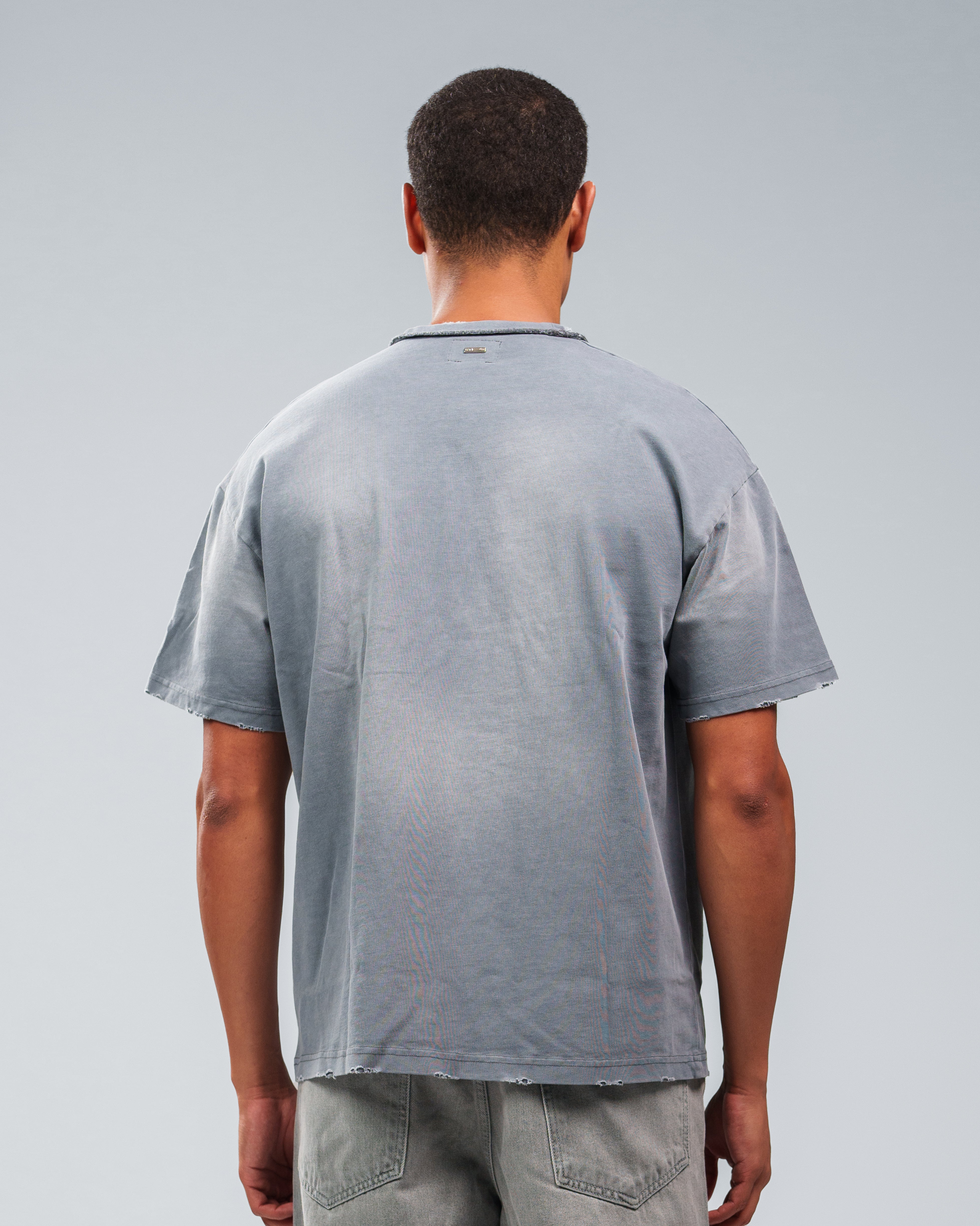 CHARCOAL GREY STONE WASHED DOUBLE POCKET T-SHIRT