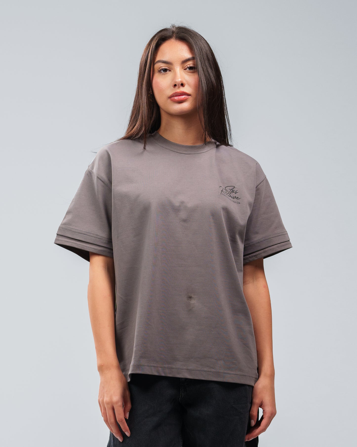 CHARCOAL GREY DOUBLE SLEEVE T-SHIRT