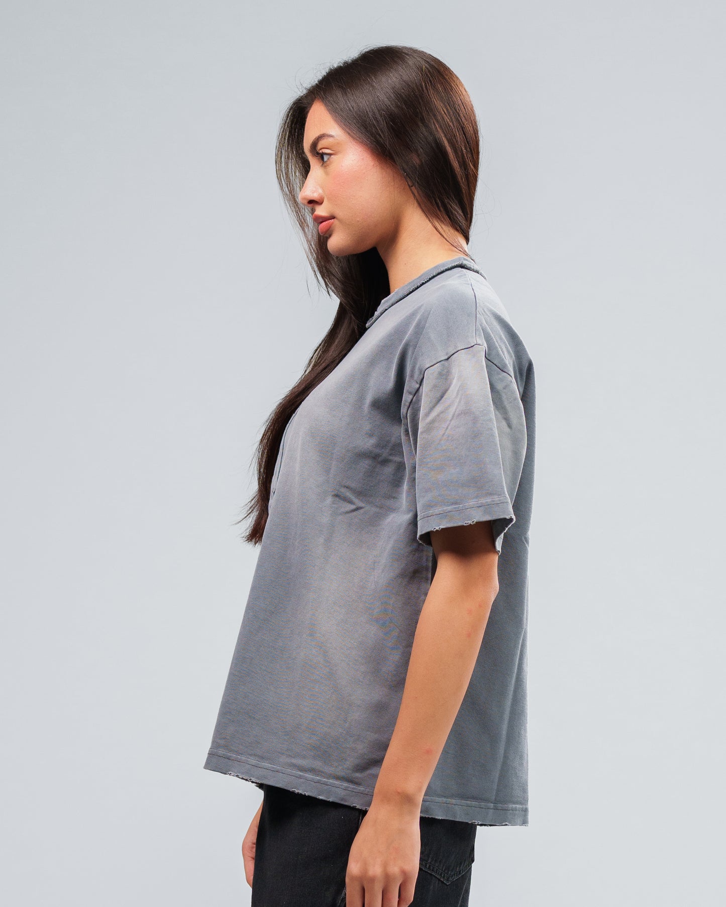 CHARCOAL GREY STONE WASHED DOUBLE POCKET T-SHIRT