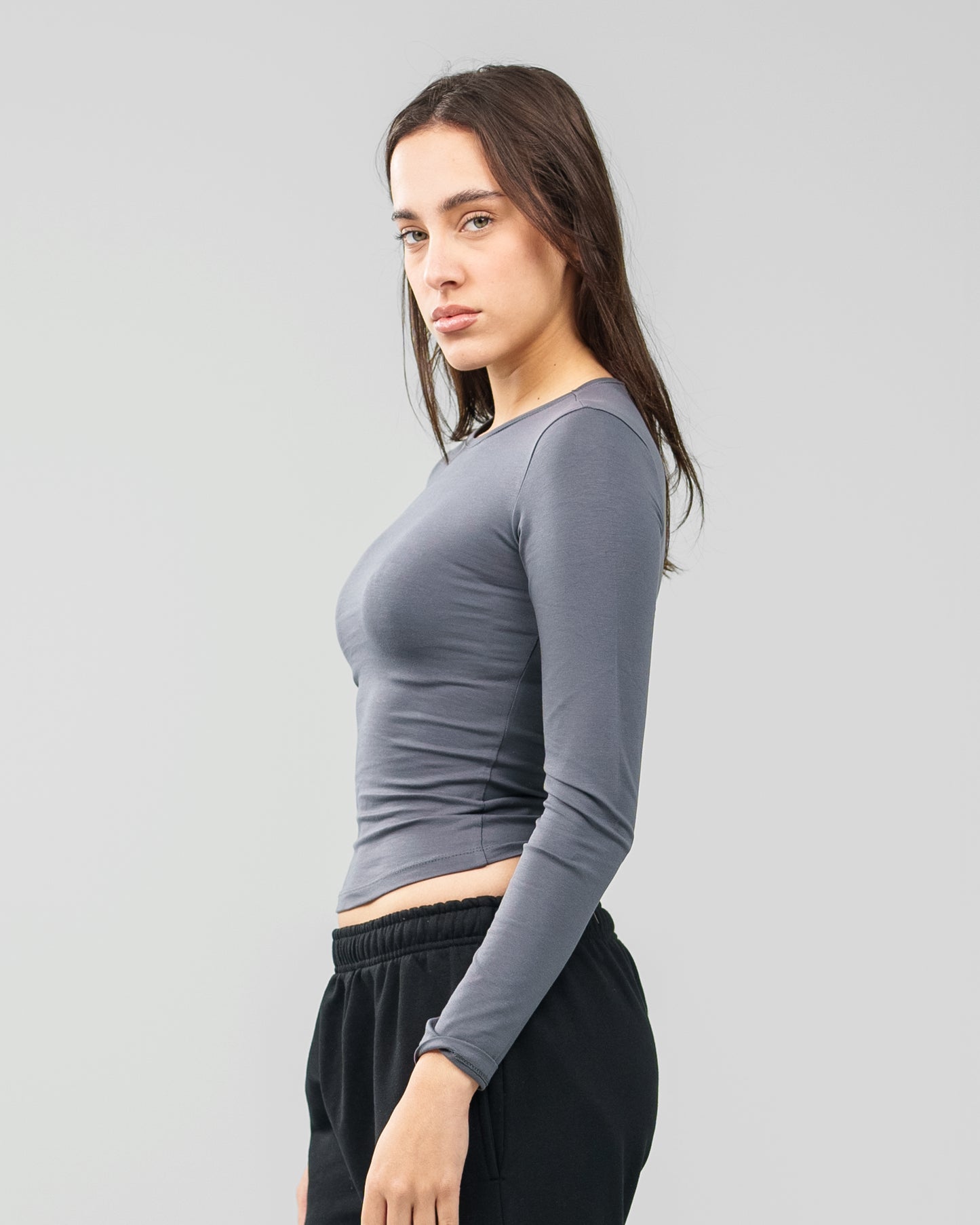 CHARCOAL GREY LONG SLEEVE TOP