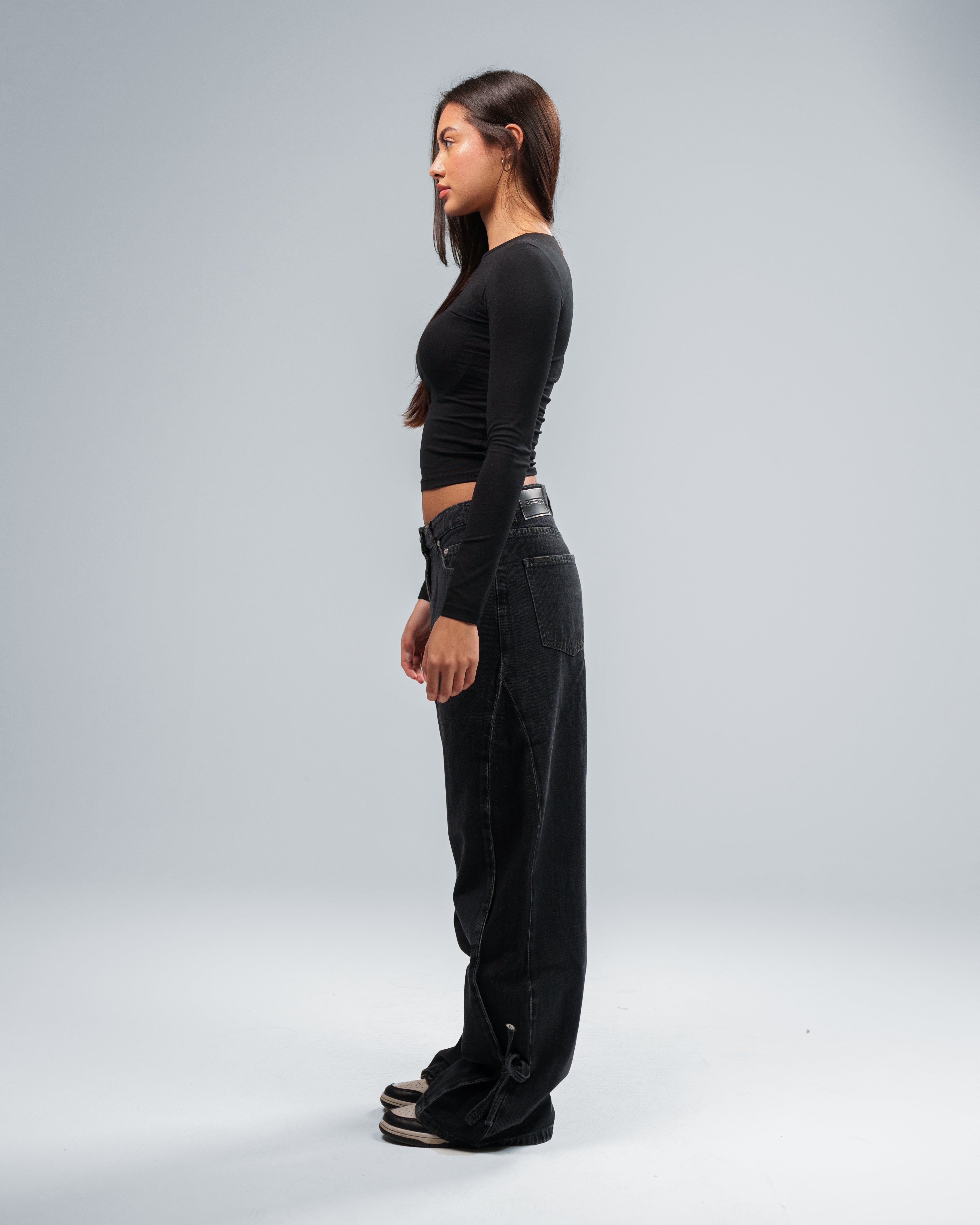 GRAPHITE GREY TIED ULTRA BAGGY JEANS