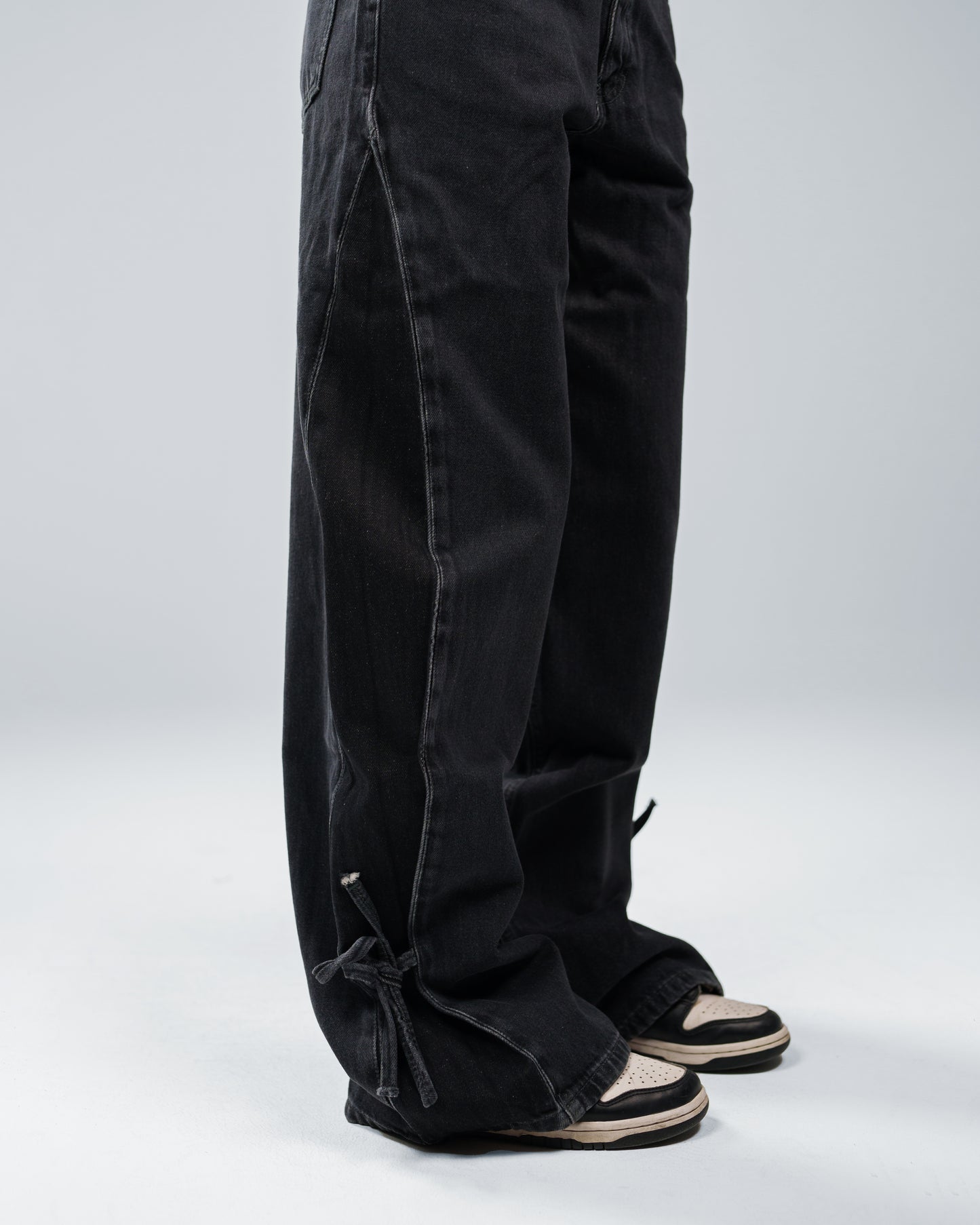 GRAPHITE GREY TIED ULTRA BAGGY JEANS