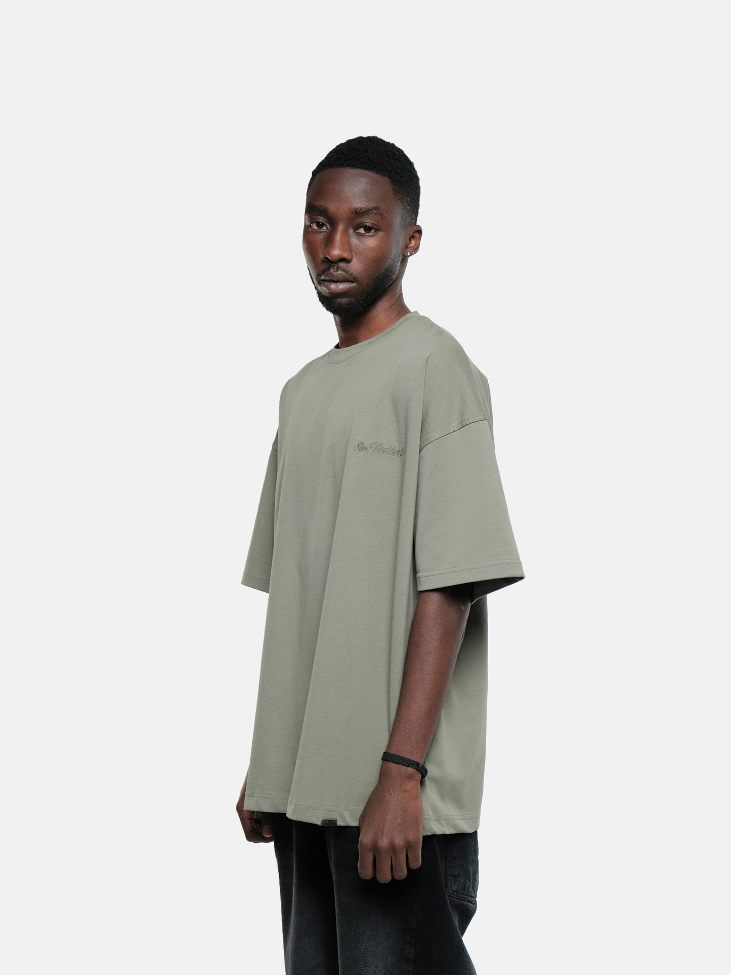 SAGE GREEN WORLDWIDE EMBROIDERED T-SHIRT