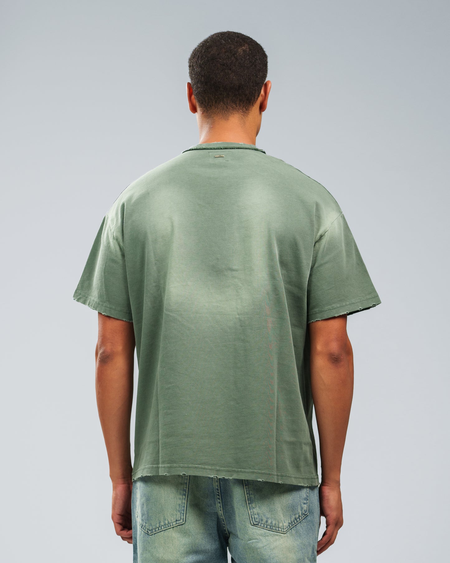 FOREST GREEN STONE WASHED DOUBLE POCKET T-SHIRT