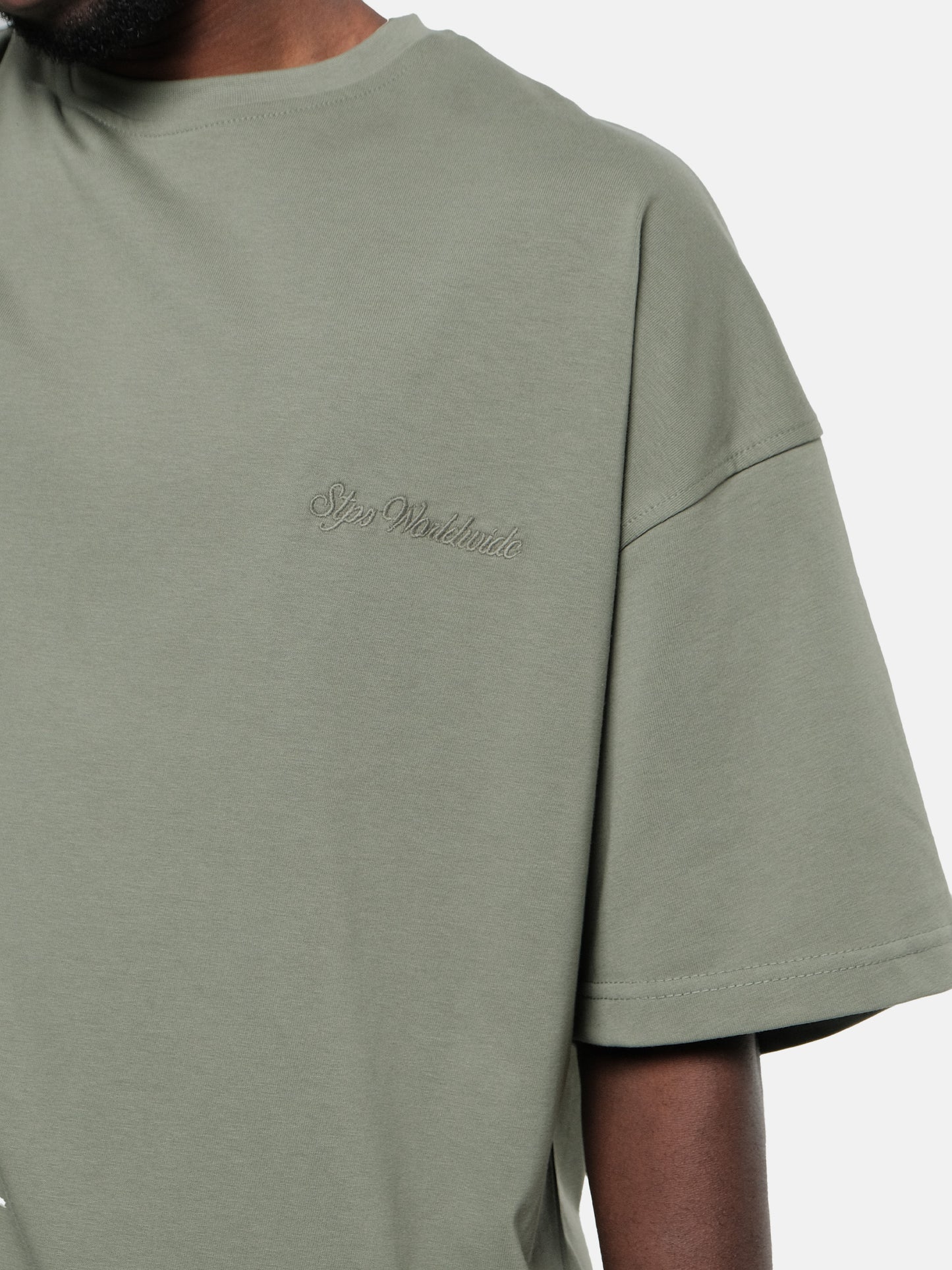 SAGE GREEN WORLDWIDE EMBROIDERED T-SHIRT