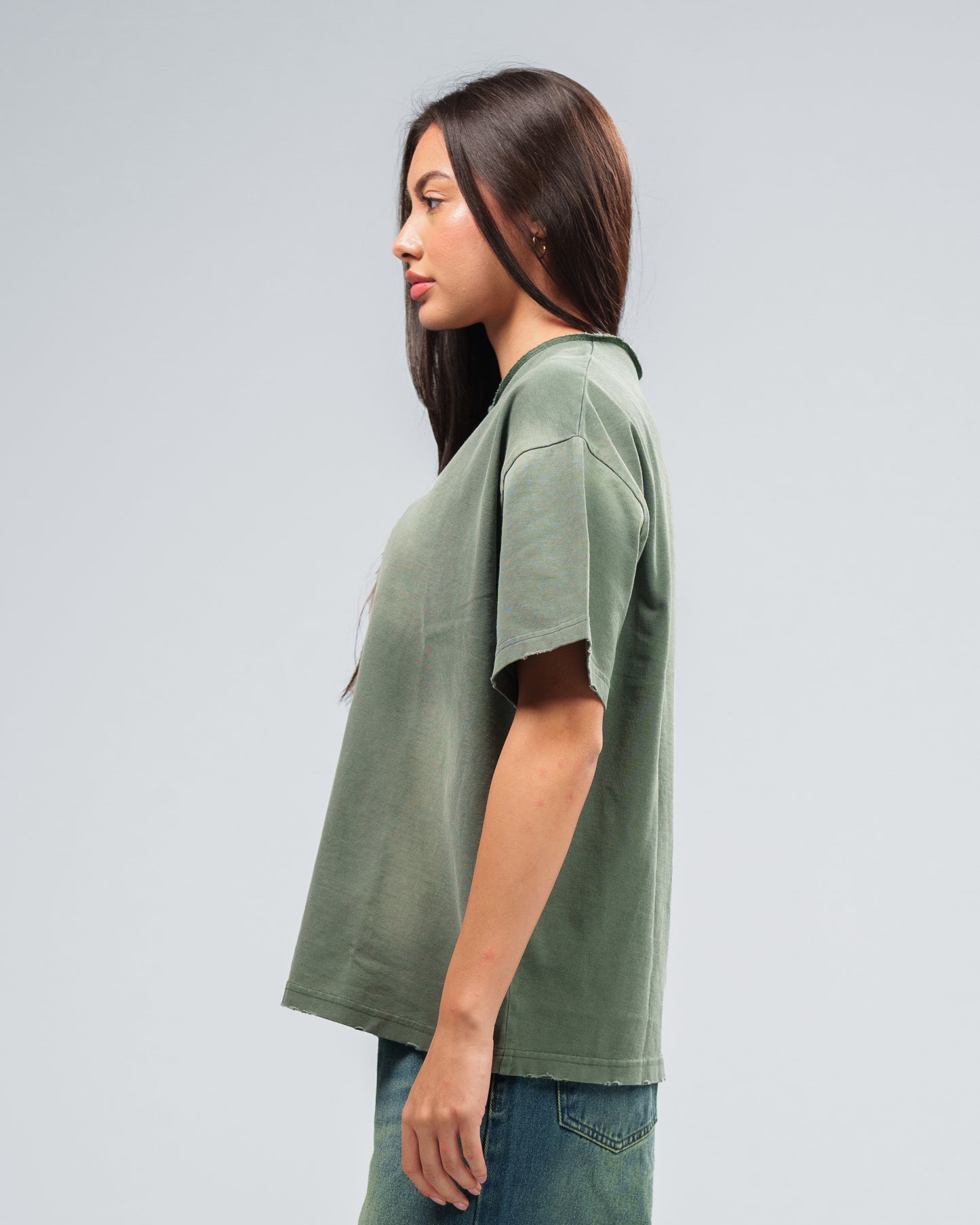 FOREST GREEN STONE WASHED DOUBLE POCKET T-SHIRT