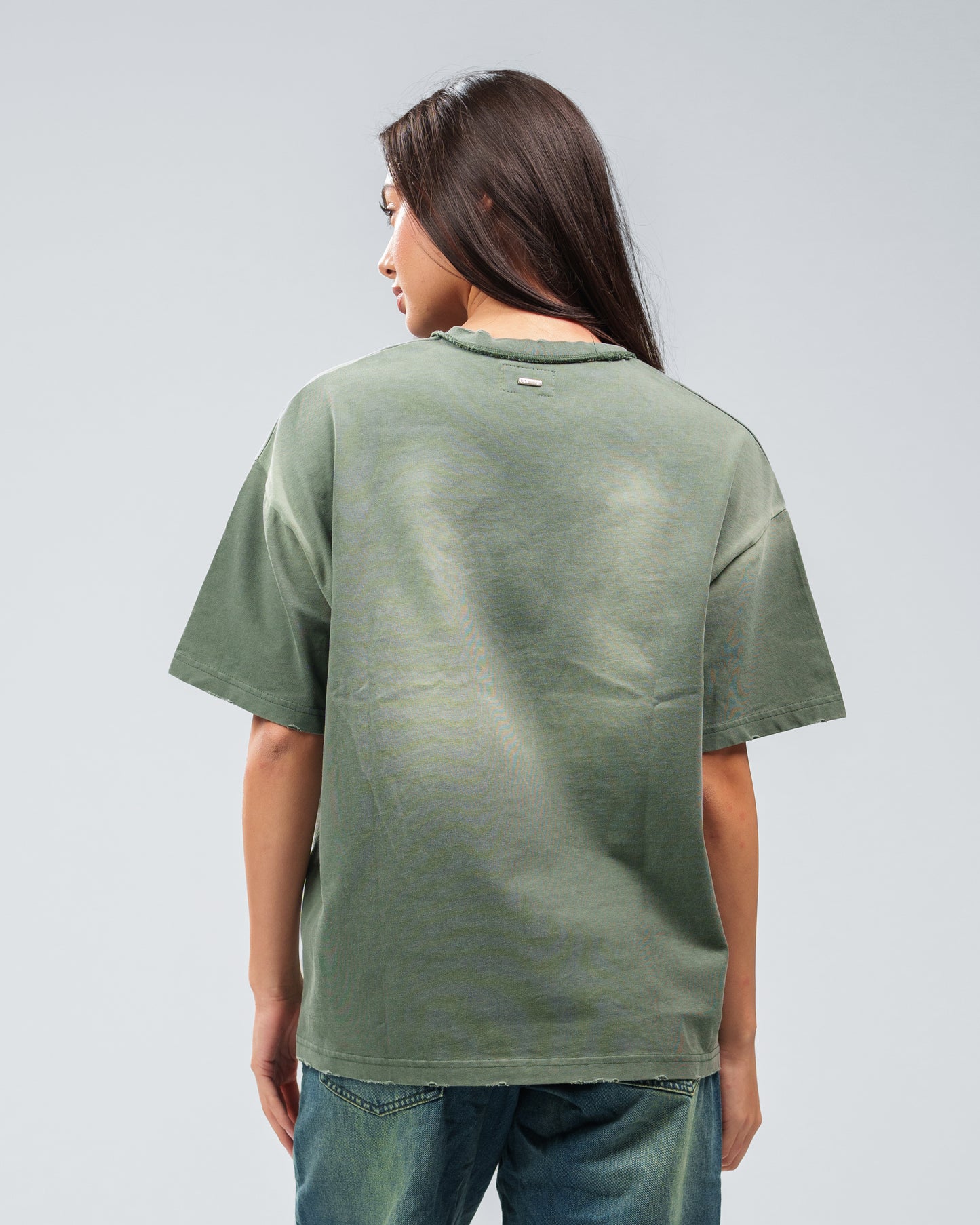 FOREST GREEN STONE WASHED DOUBLE POCKET T-SHIRT