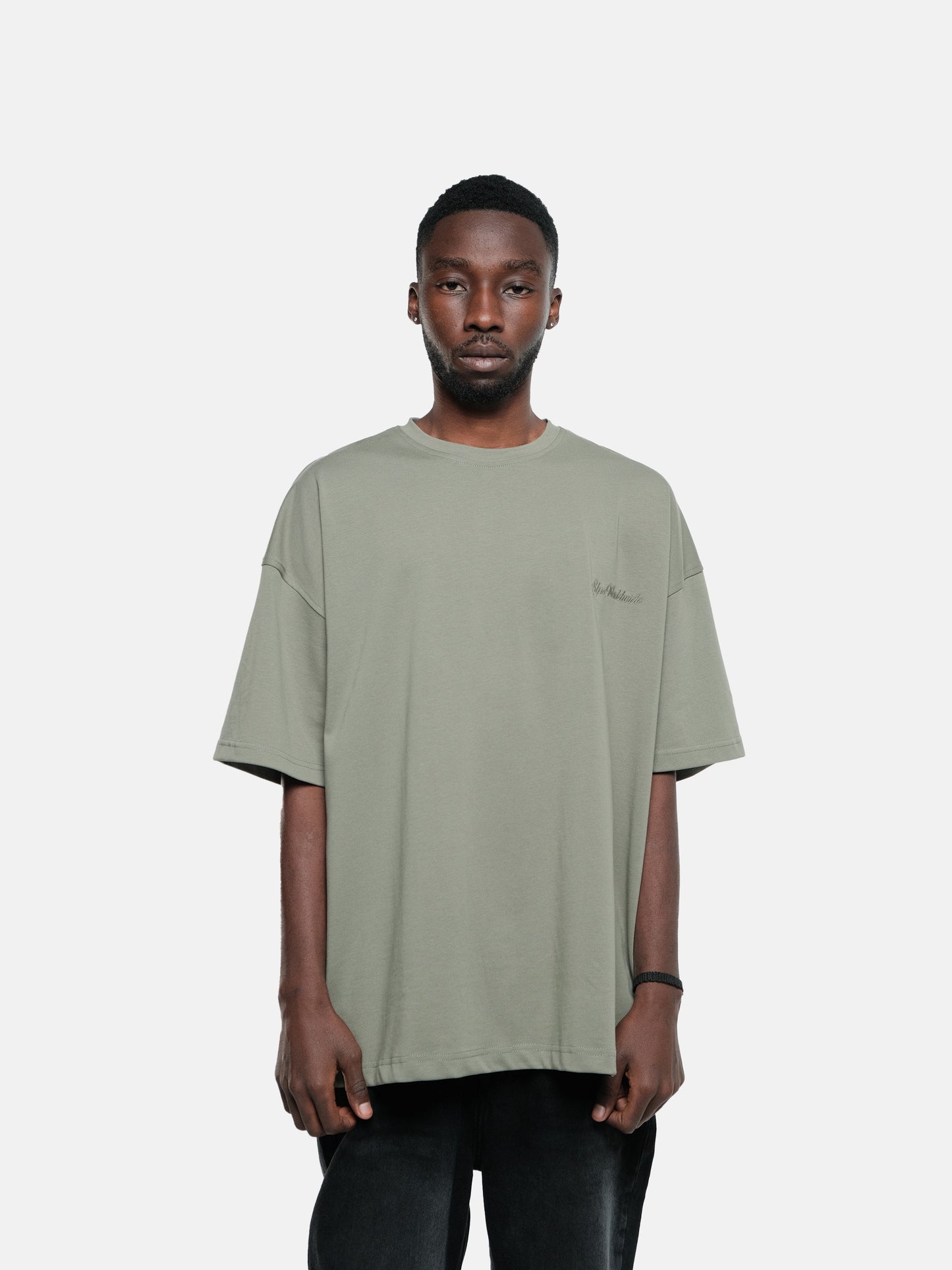 SAGE GREEN WORLDWIDE EMBROIDERED T-SHIRT