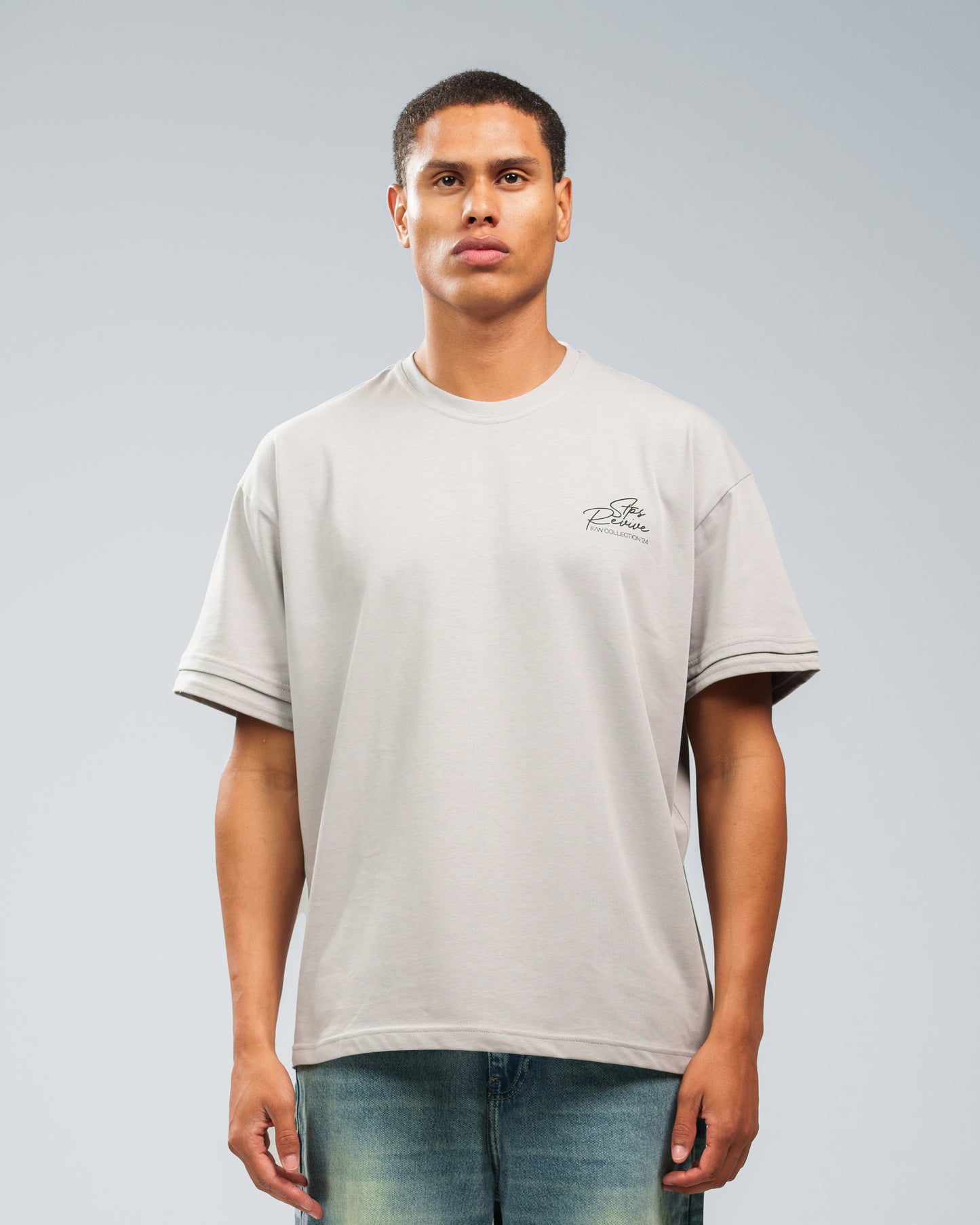 SMOKE GREY DOUBLE SLEEVE T-SHIRT