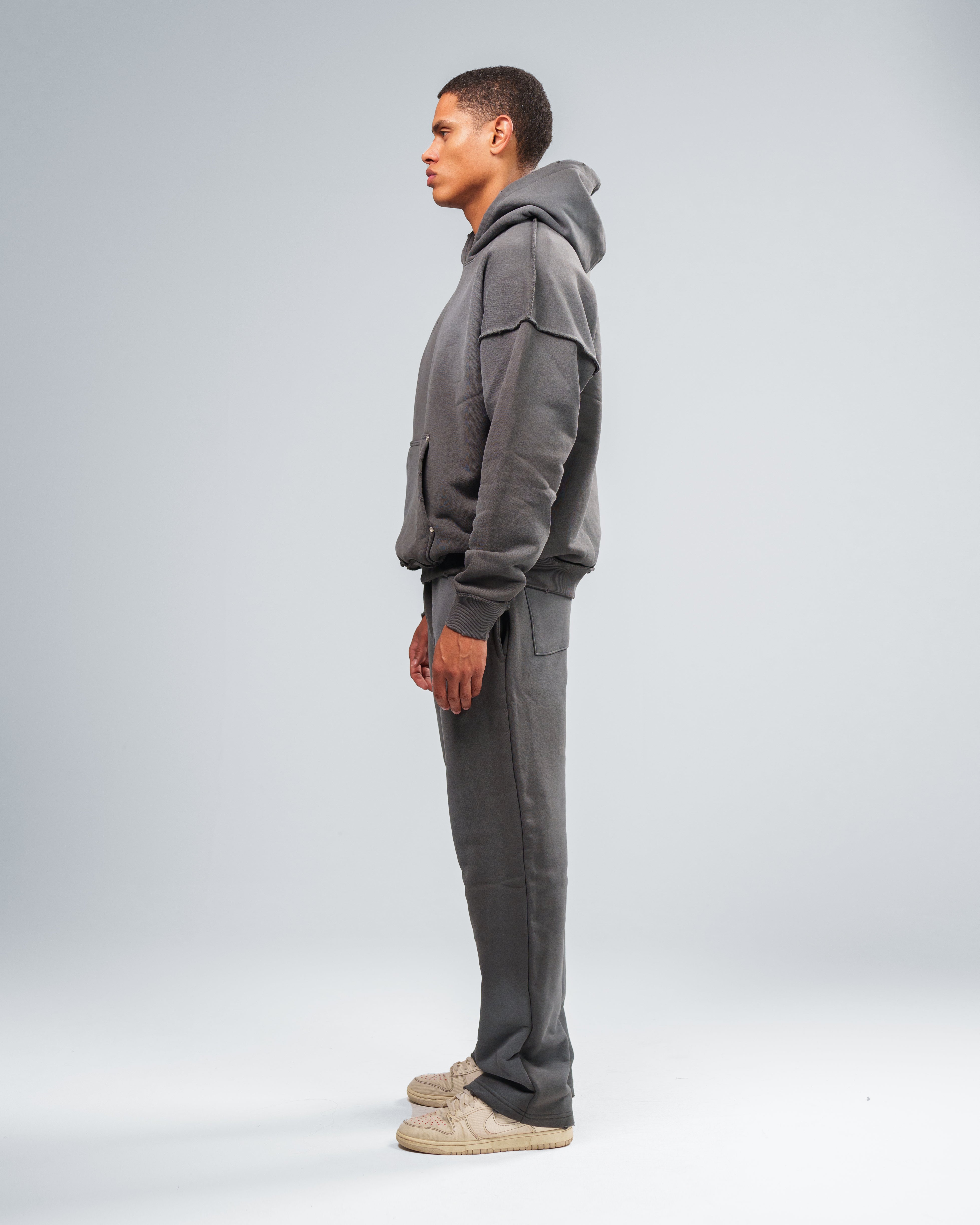 CHARCOAL GREY STONE WASHED DISTRESSED SWEATPANTS