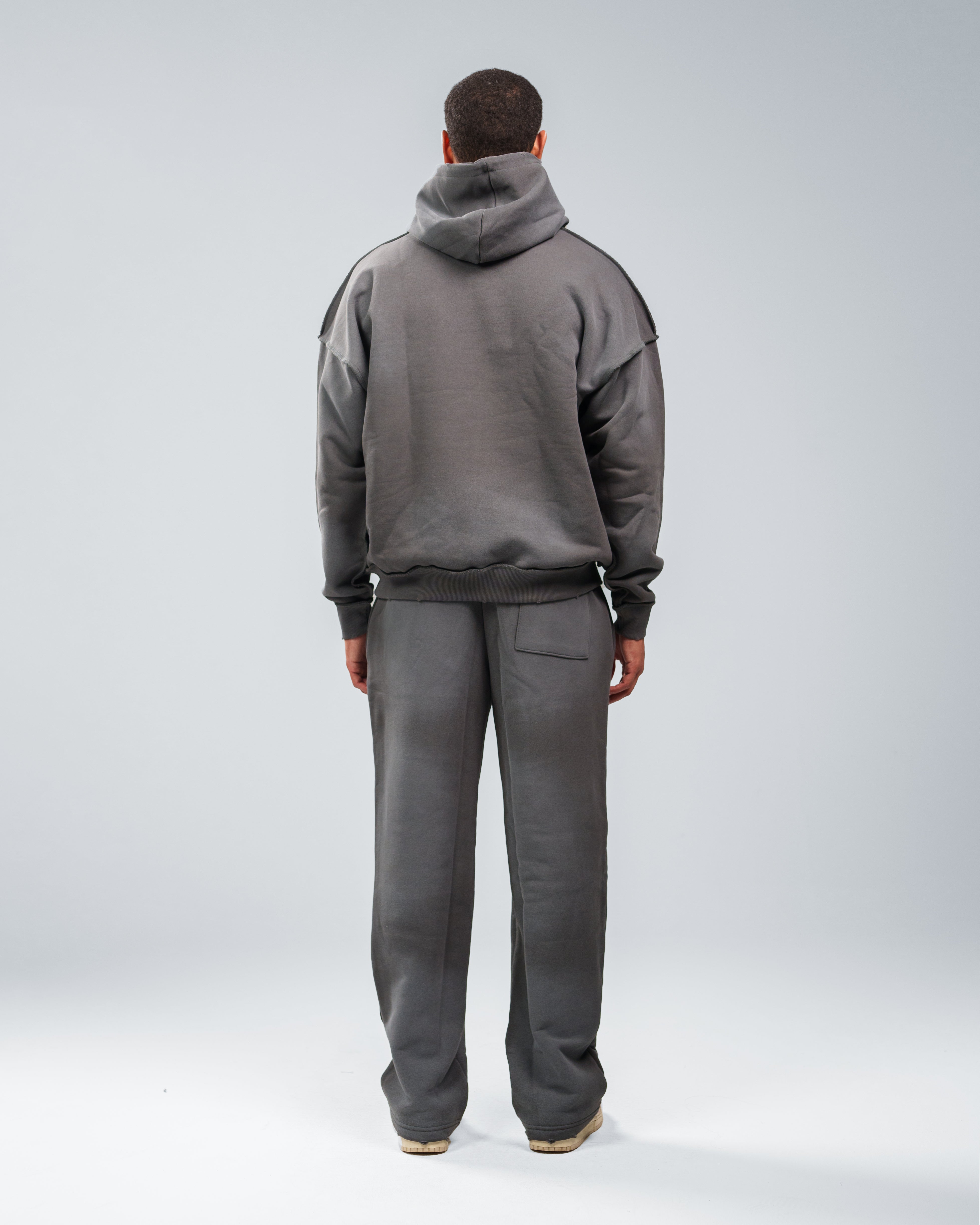 CHARCOAL GREY STONE WASHED DISTRESSED SWEATPANTS