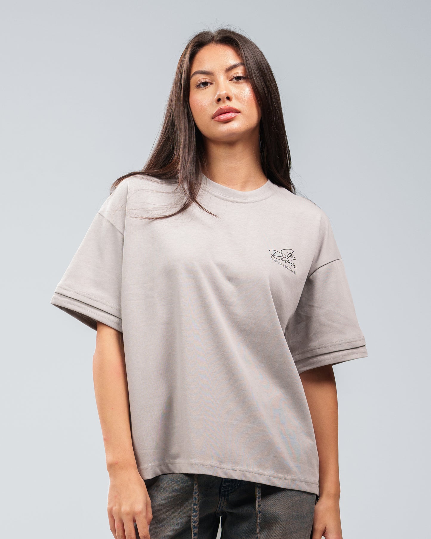 SMOKE GREY DOUBLE SLEEVE T-SHIRT