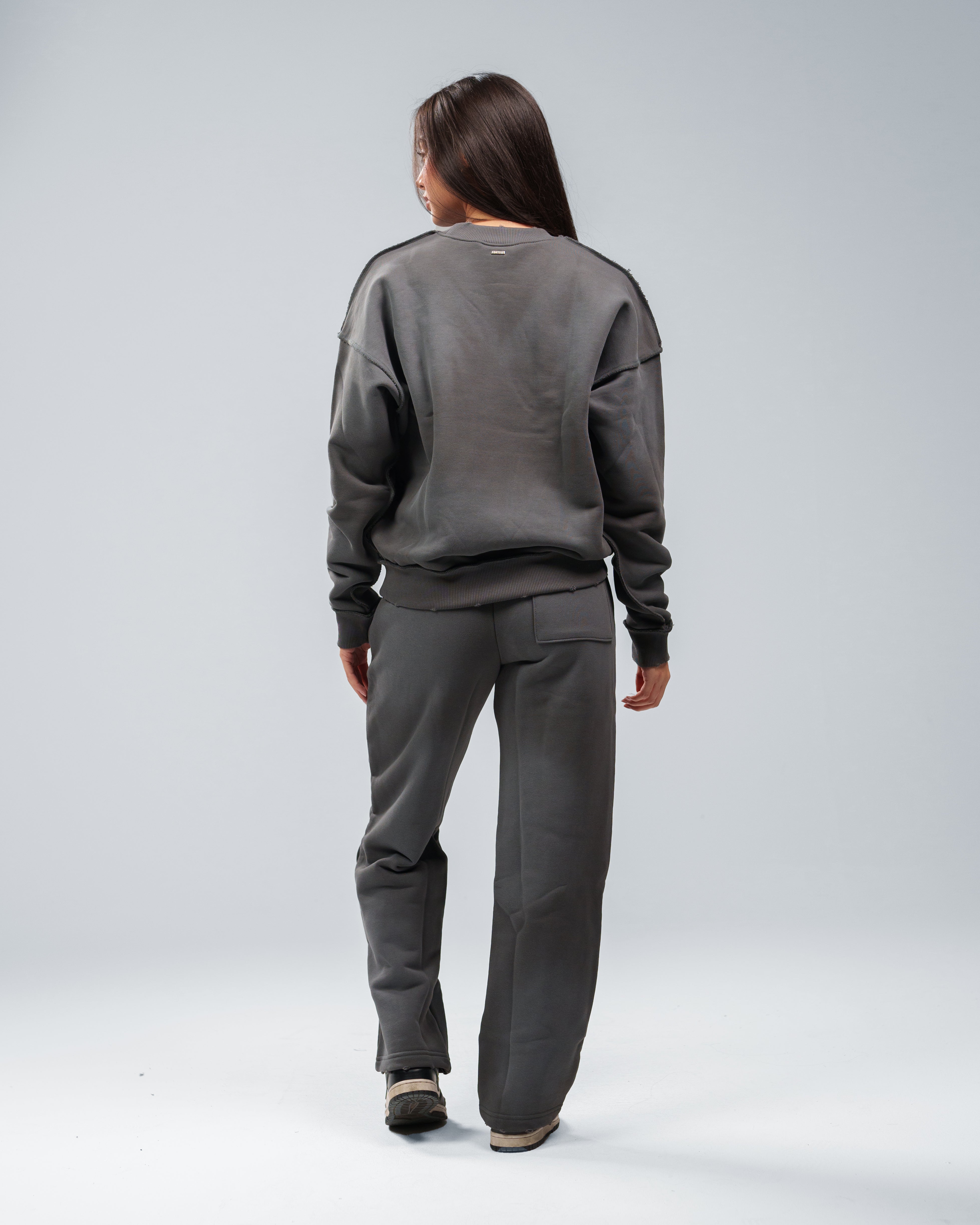 CHARCOAL GREY STONE WASHED DISTRESSED SWEATPANTS
