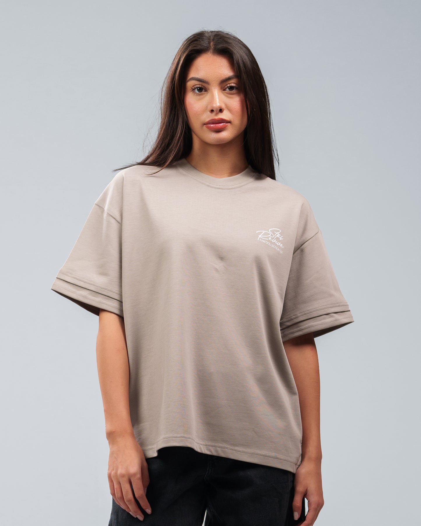 PEBBLE GREY DOUBLE SLEEVE T-SHIRT