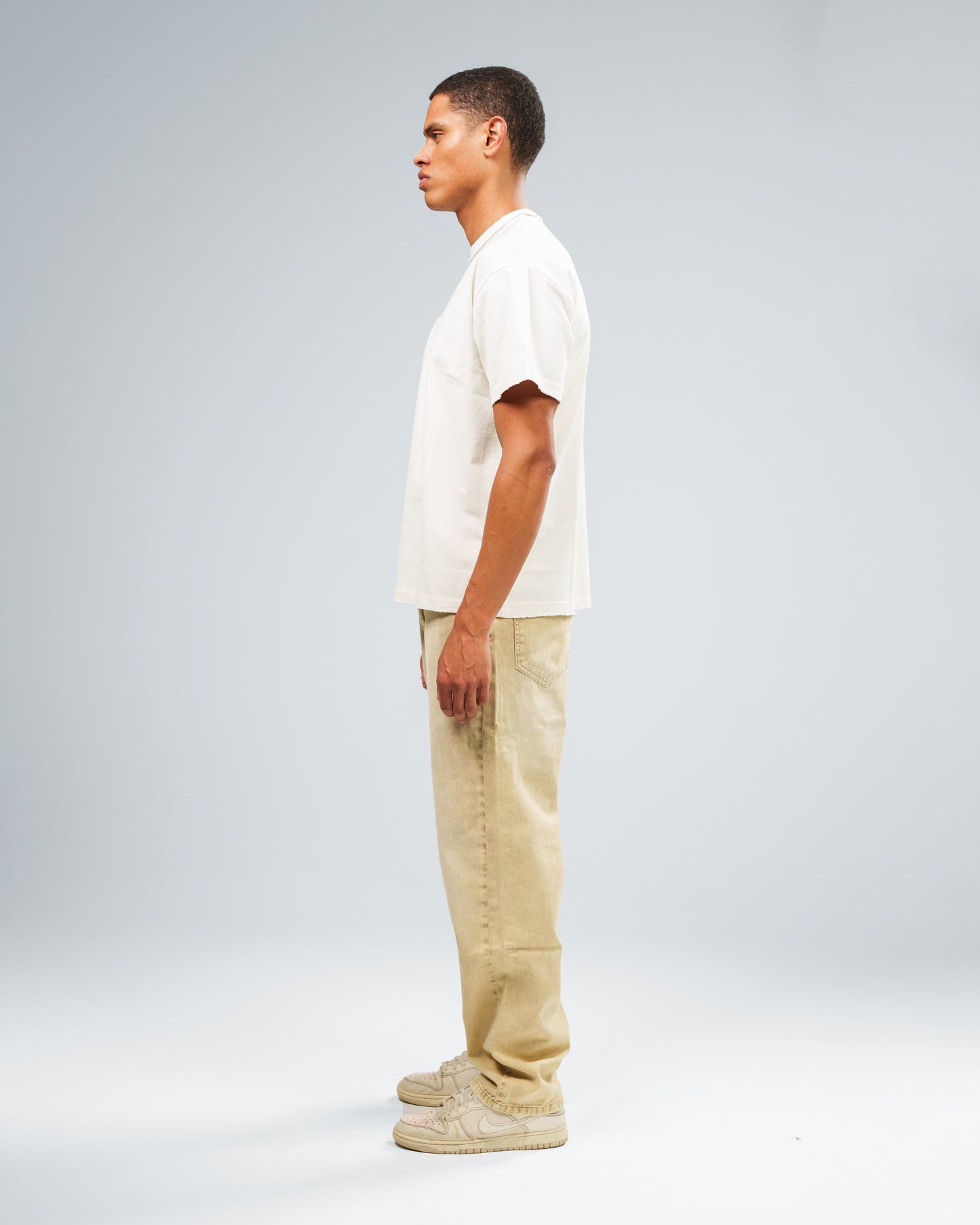 STONE WASHED SAND UTILITY BAGGY JEANS