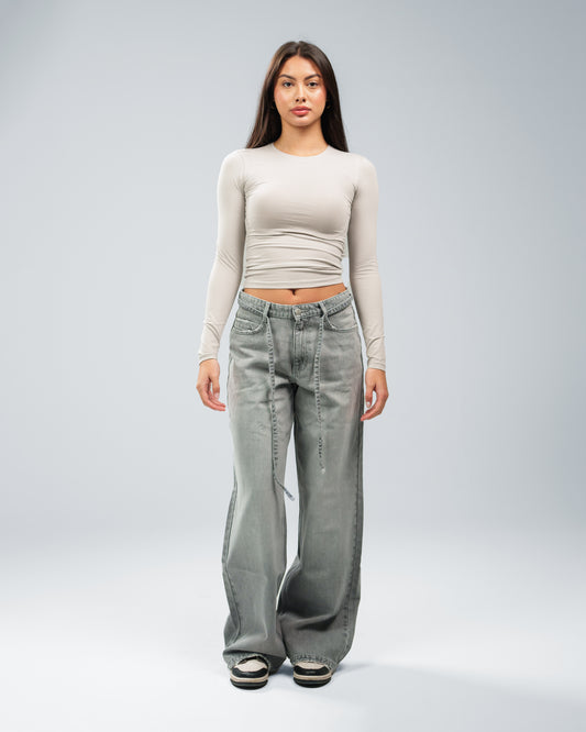 SMOKED GREY DRAWSTRING ULTRA BAGGY JEANS