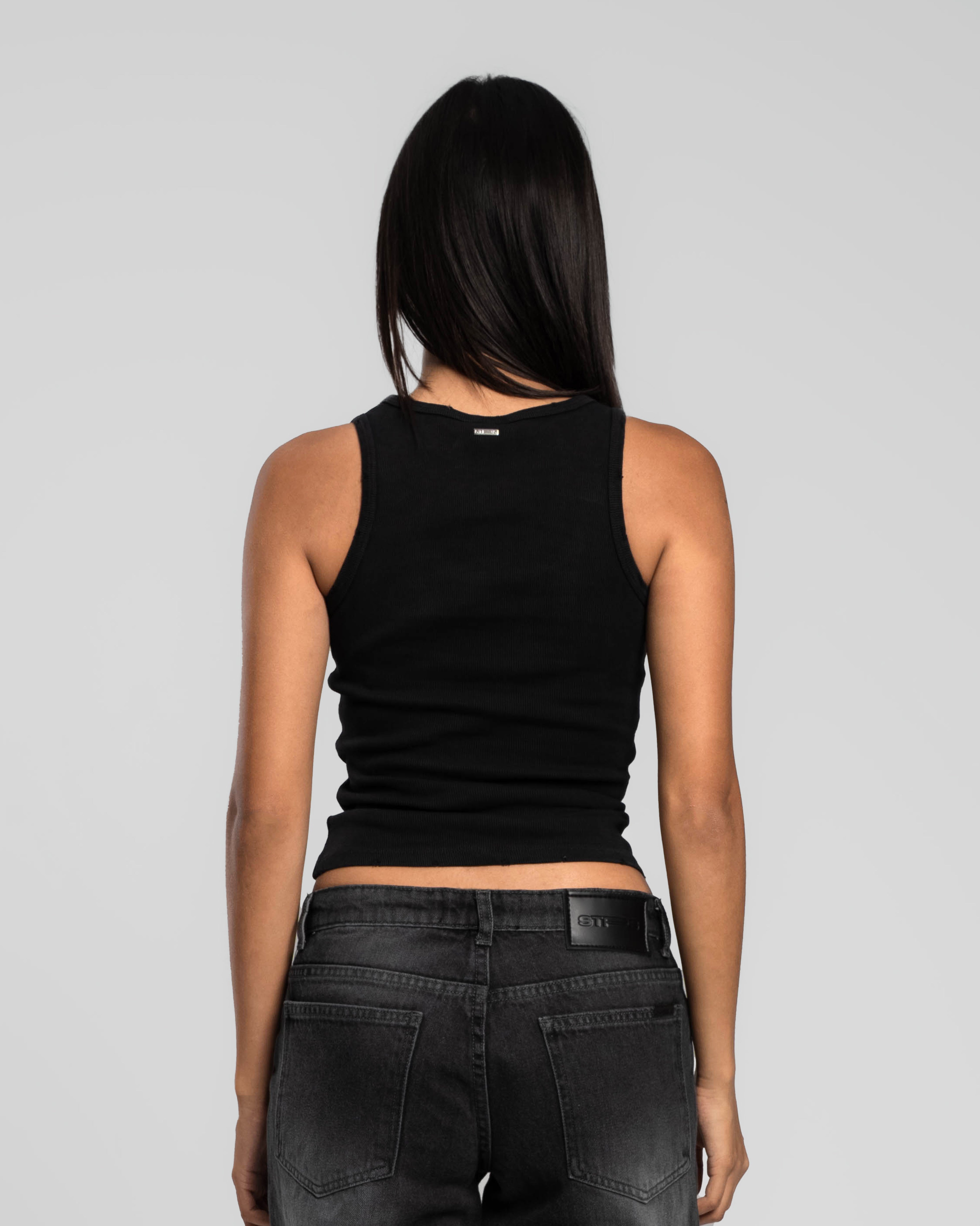 BLACK DISTRESSED TANK TOP