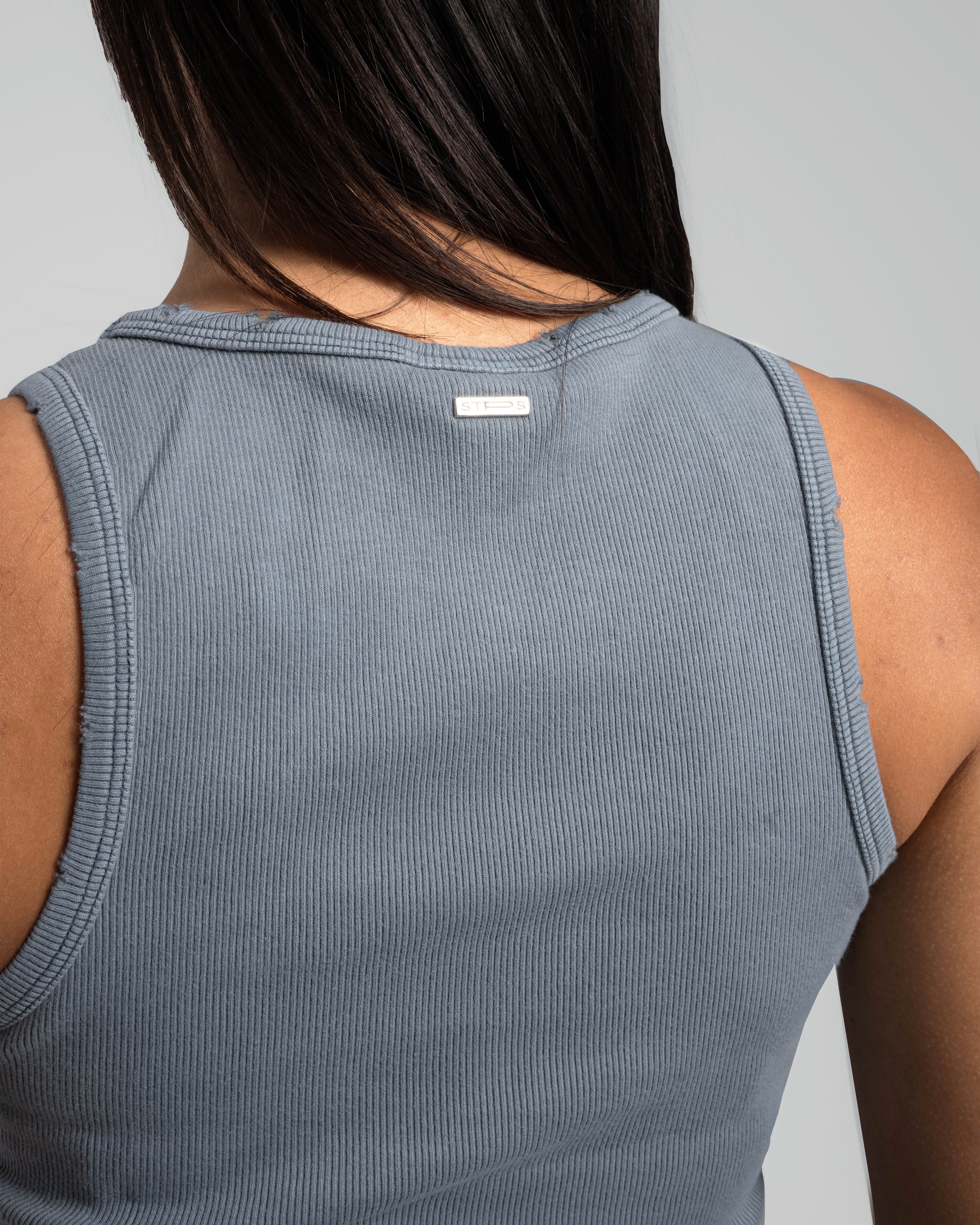 STEEL BLUE DISTRESSED TANK TOP