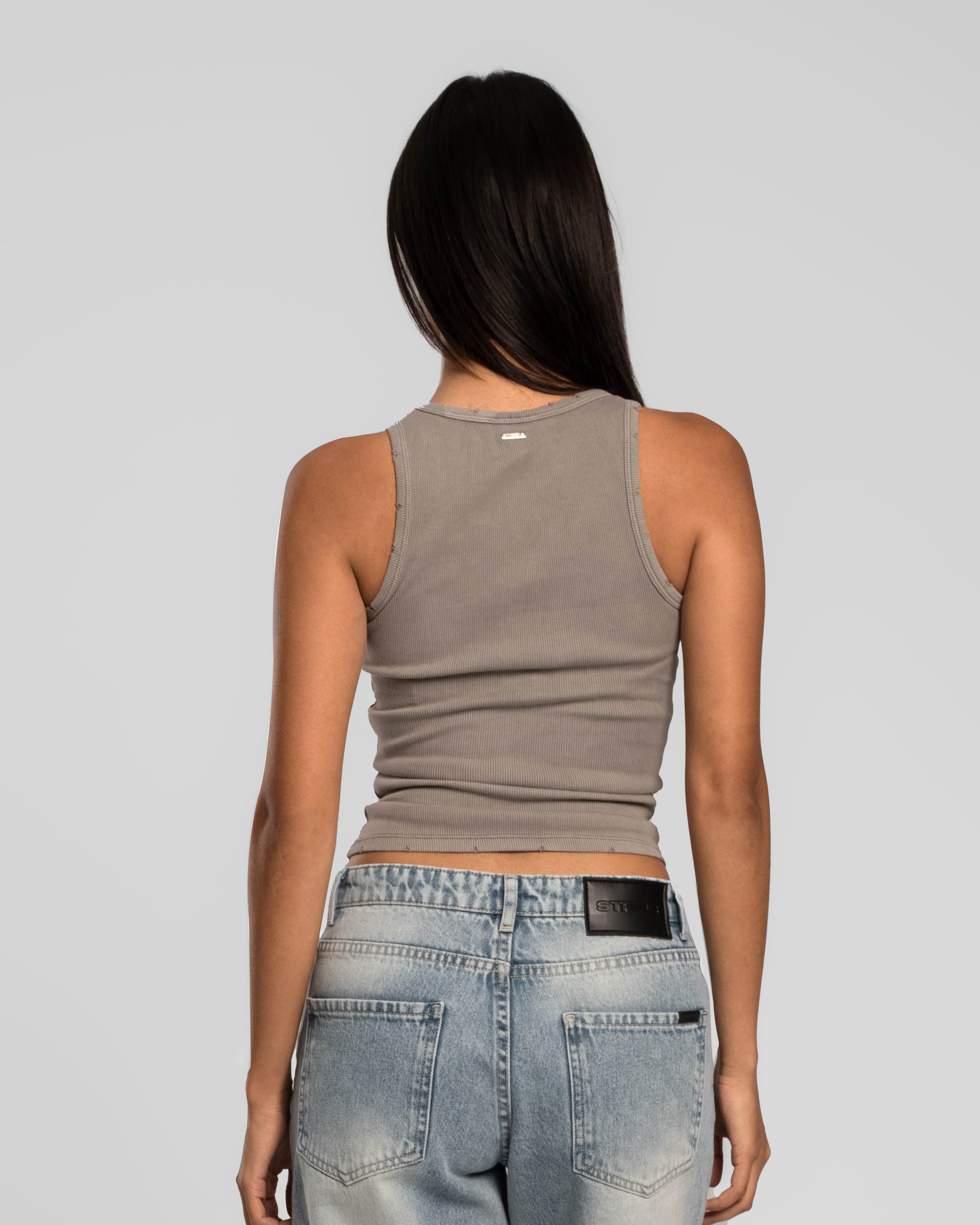 TAUPE BROWN DISTRESSED TANK TOP